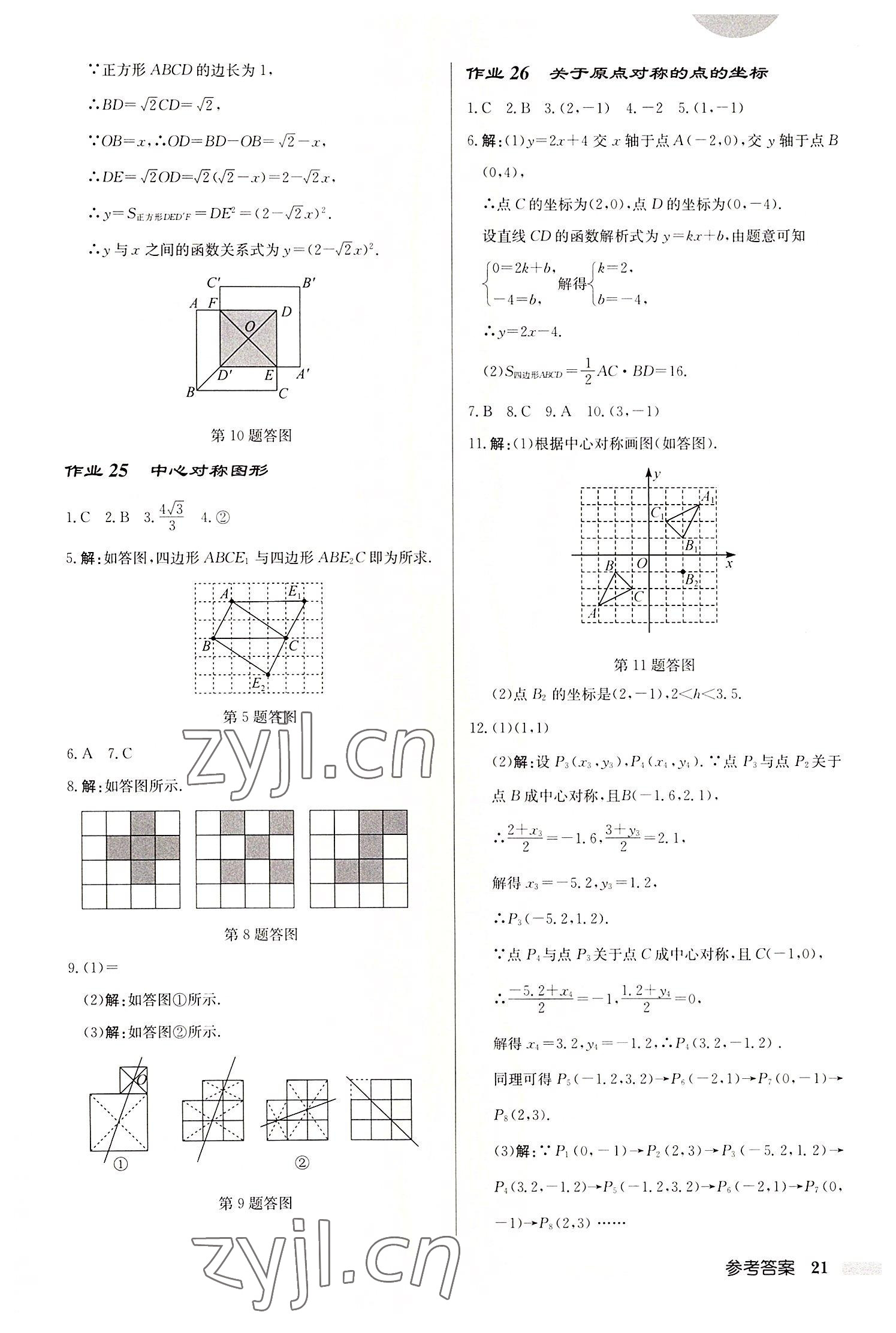 2022年啟東中學(xué)作業(yè)本九年級(jí)數(shù)學(xué)上冊(cè)人教版 第21頁(yè)