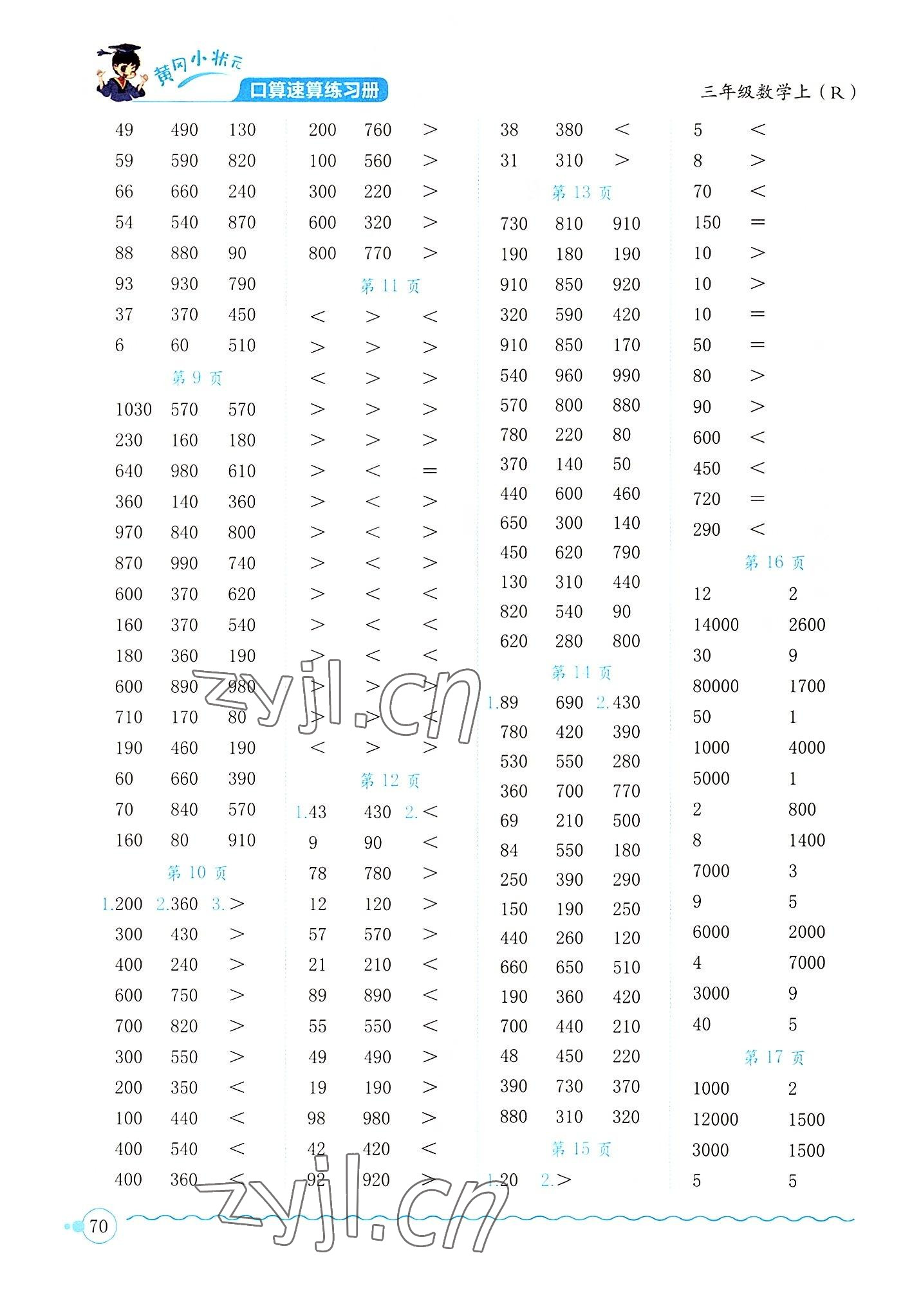 2022年黄冈小状元口算速算练习册三年级数学上册人教版 第2页