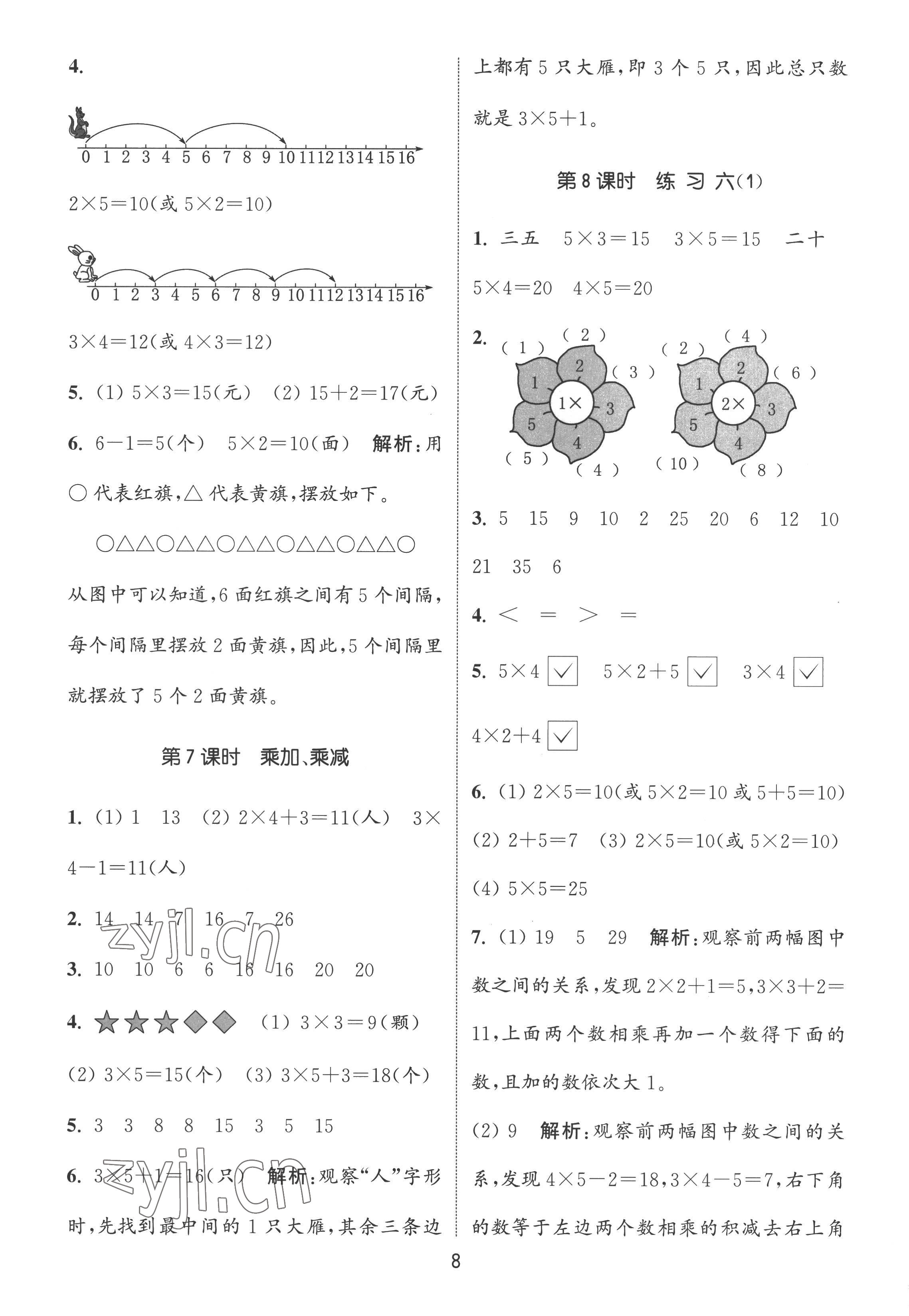 2022年通城學(xué)典課時作業(yè)本二年級數(shù)學(xué)上冊蘇教版江蘇專版 第8頁