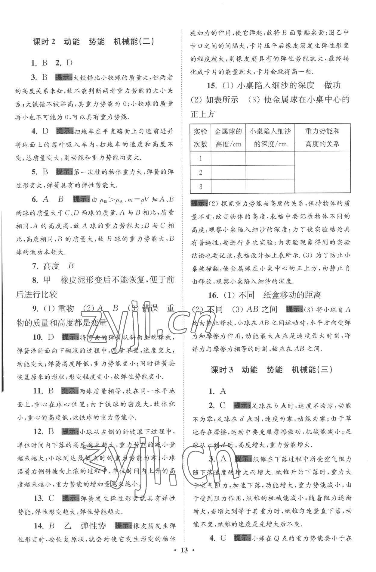 2022年小题狂做九年级物理上册苏科版提优版 参考答案第13页