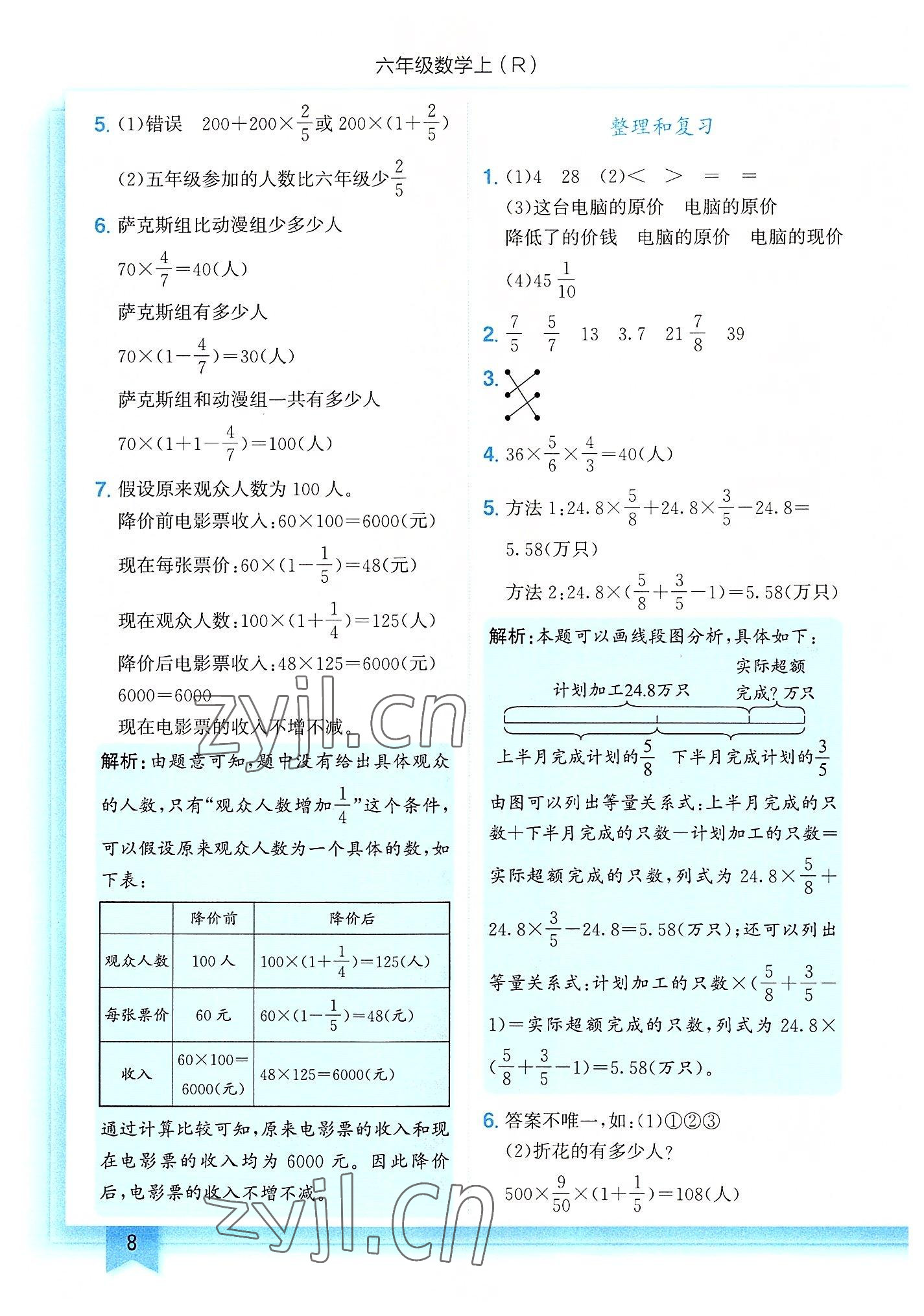 2022年黄冈小状元作业本六年级数学上册人教版 第8页