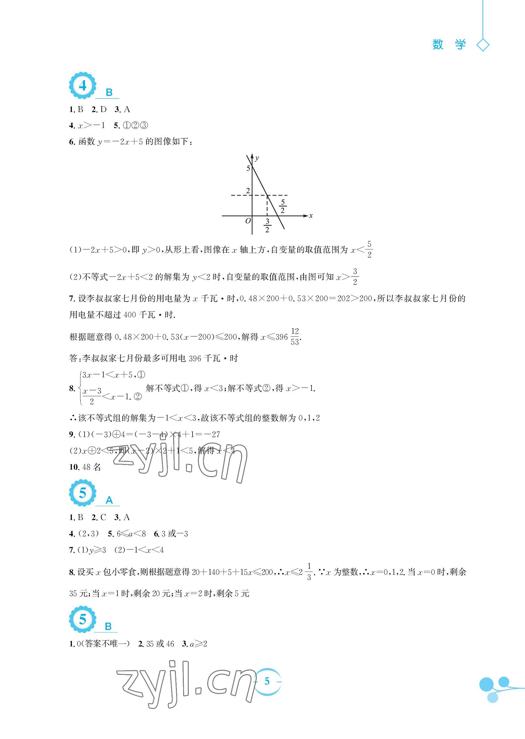 2022年暑假作业八年级数学北师大版安徽教育出版社 参考答案第5页