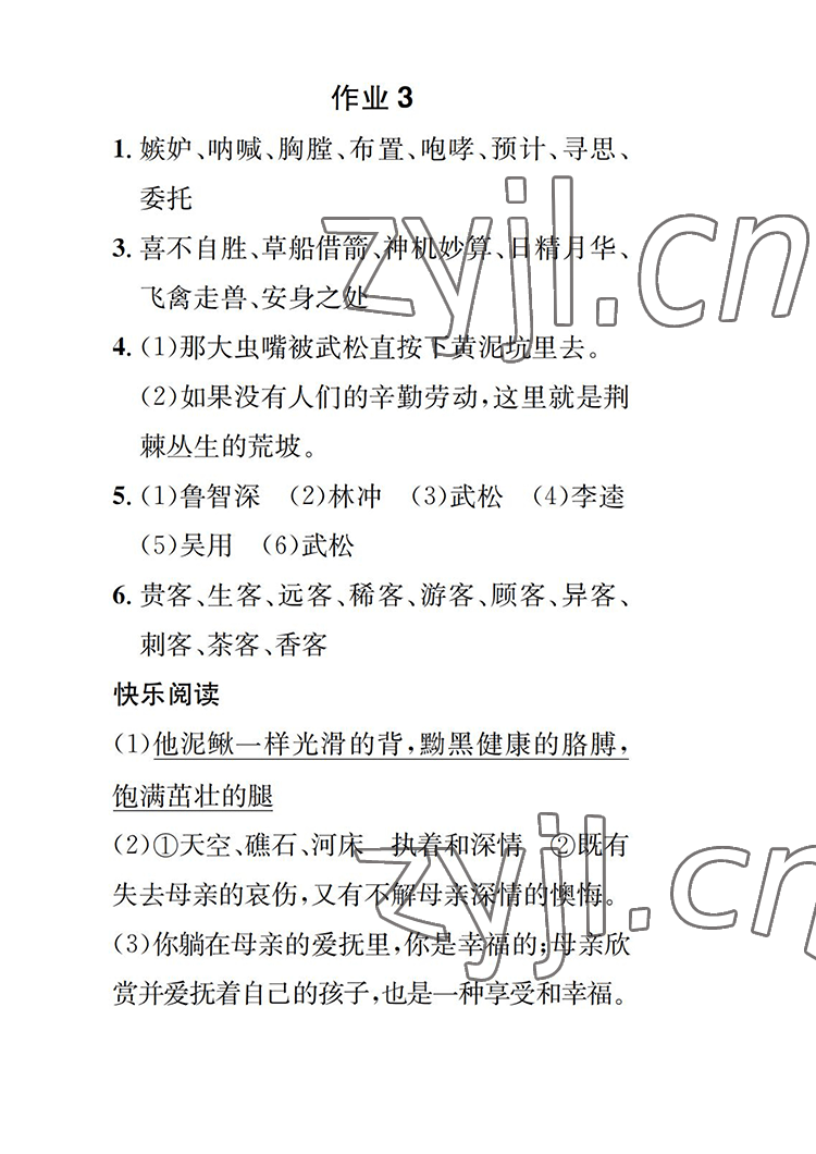 2022年长江暑假作业五年级语文人教版崇文书局 参考答案第4页