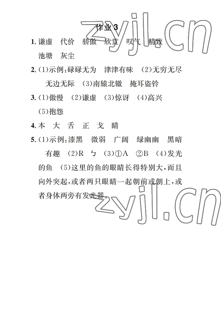 2022年长江暑假作业三年级语文人教版崇文书局 参考答案第3页