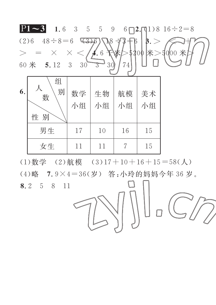 2022年長(zhǎng)江暑假作業(yè)崇文書局二年級(jí)數(shù)學(xué)北師大版 參考答案第1頁(yè)