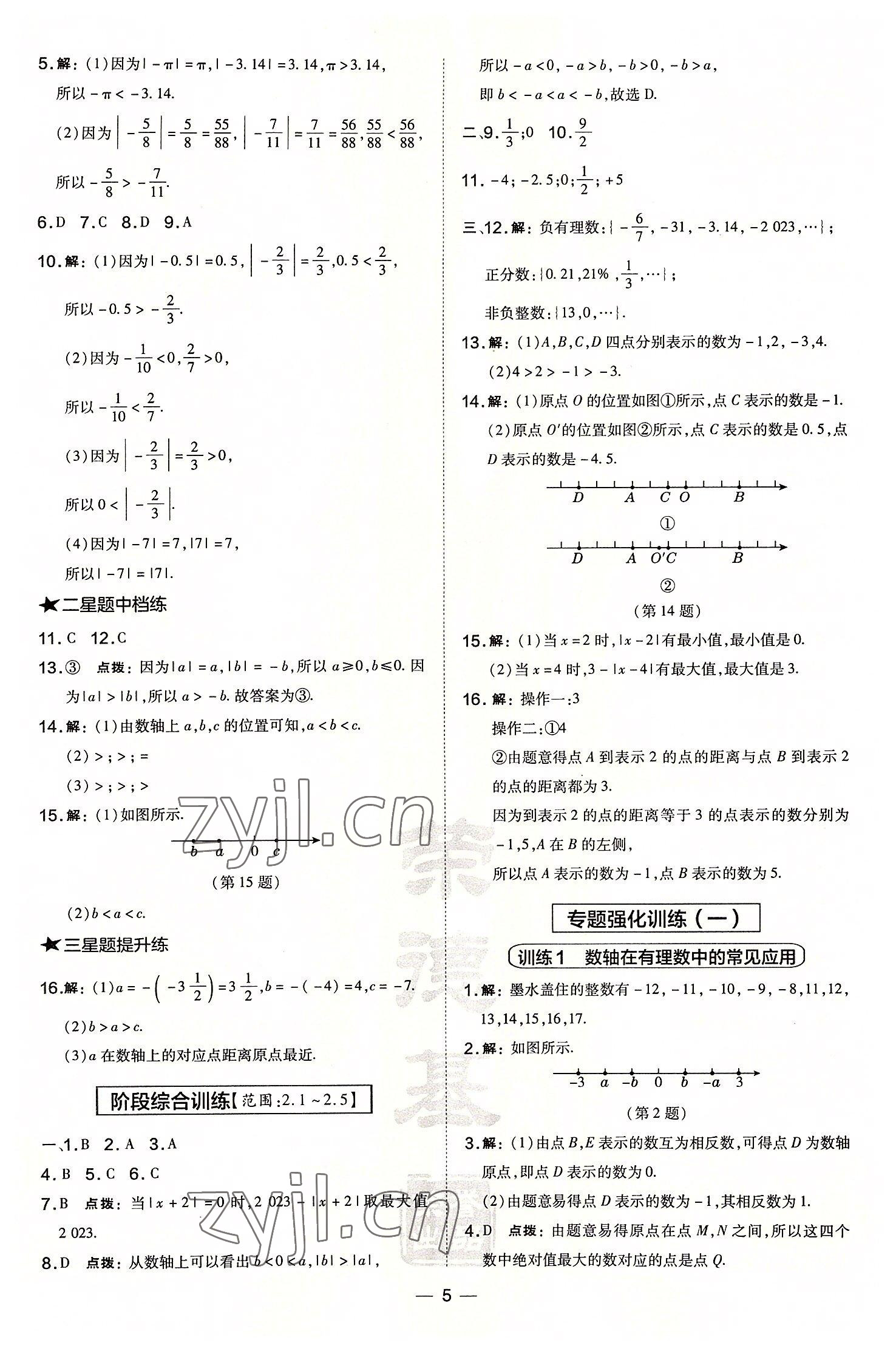 2022年點撥訓練七年級數(shù)學上冊華師大版 參考答案第5頁