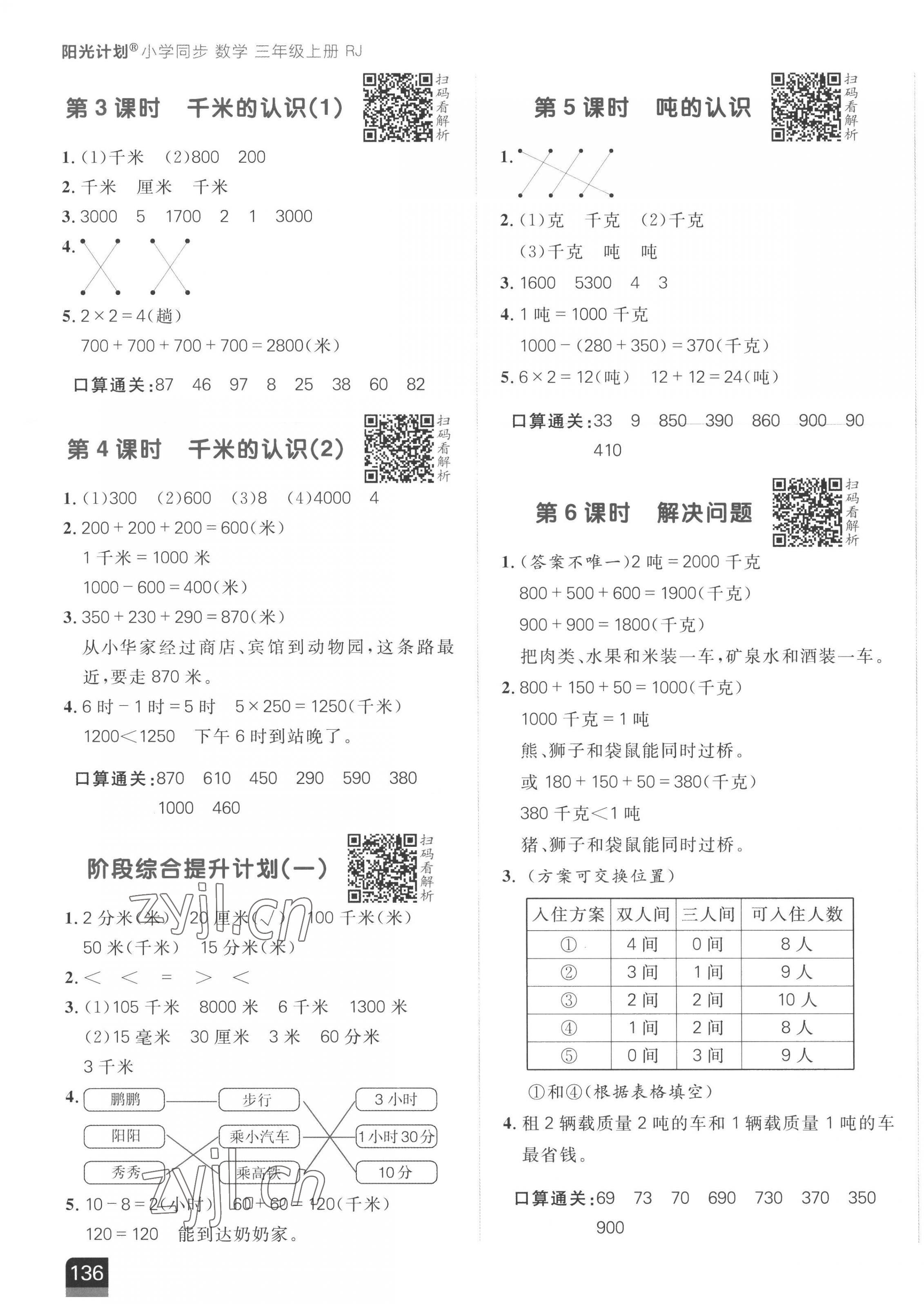 2022年阳光计划小学同步三年级数学上册人教版 第3页