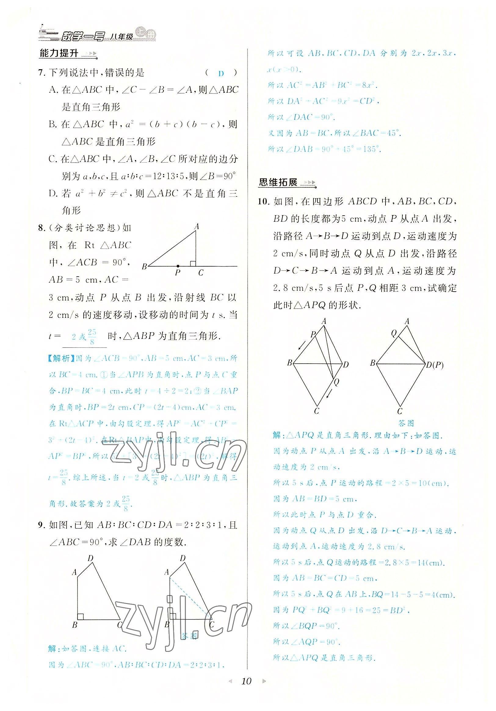 2022年数学一号八年级数学上册北师大版 参考答案第10页