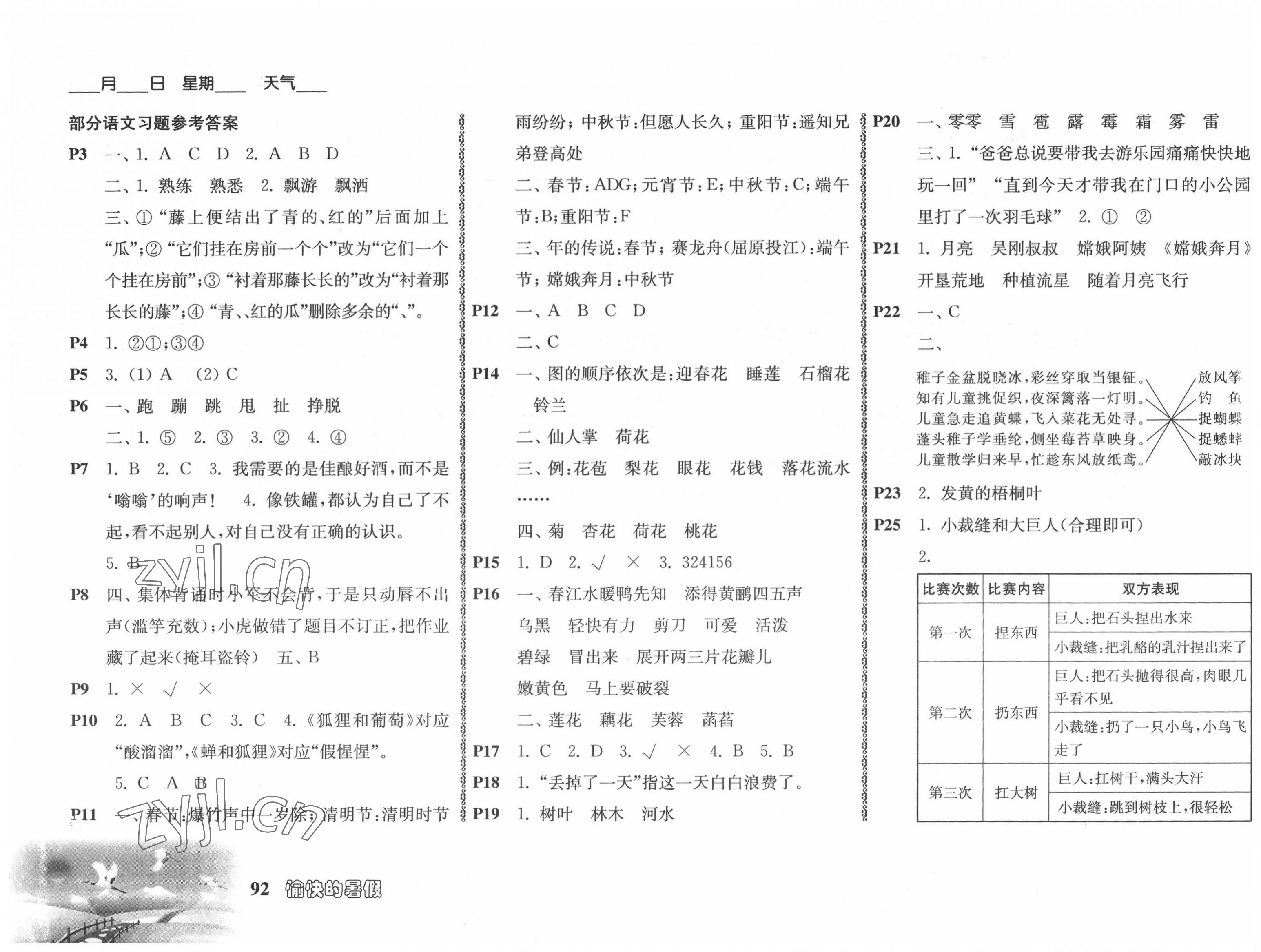 2022年愉快的暑假三年級 參考答案第1頁