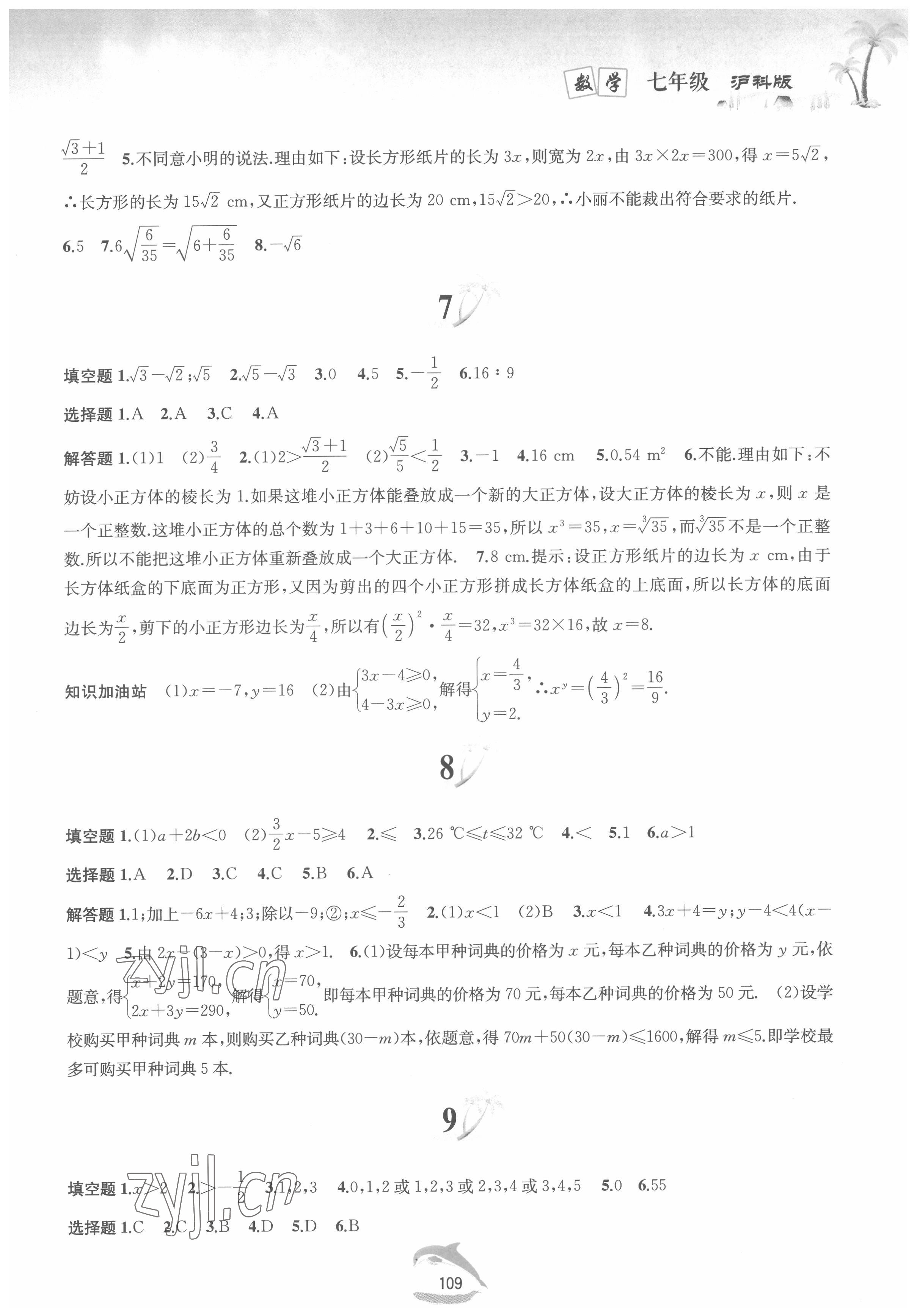 2022年暑假作業(yè)七年級數(shù)學滬科版黃山書社 第3頁