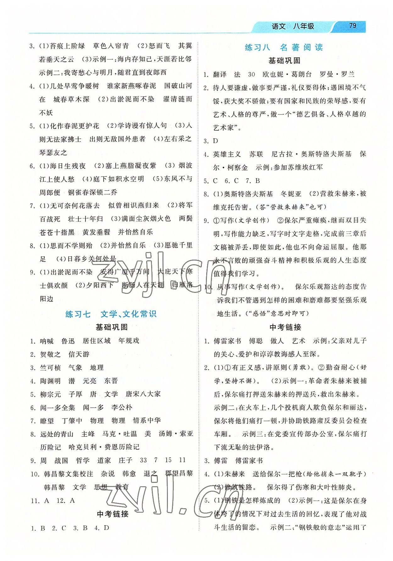 2022年暑假作业八年级语文人教版河北美术出版社 第3页