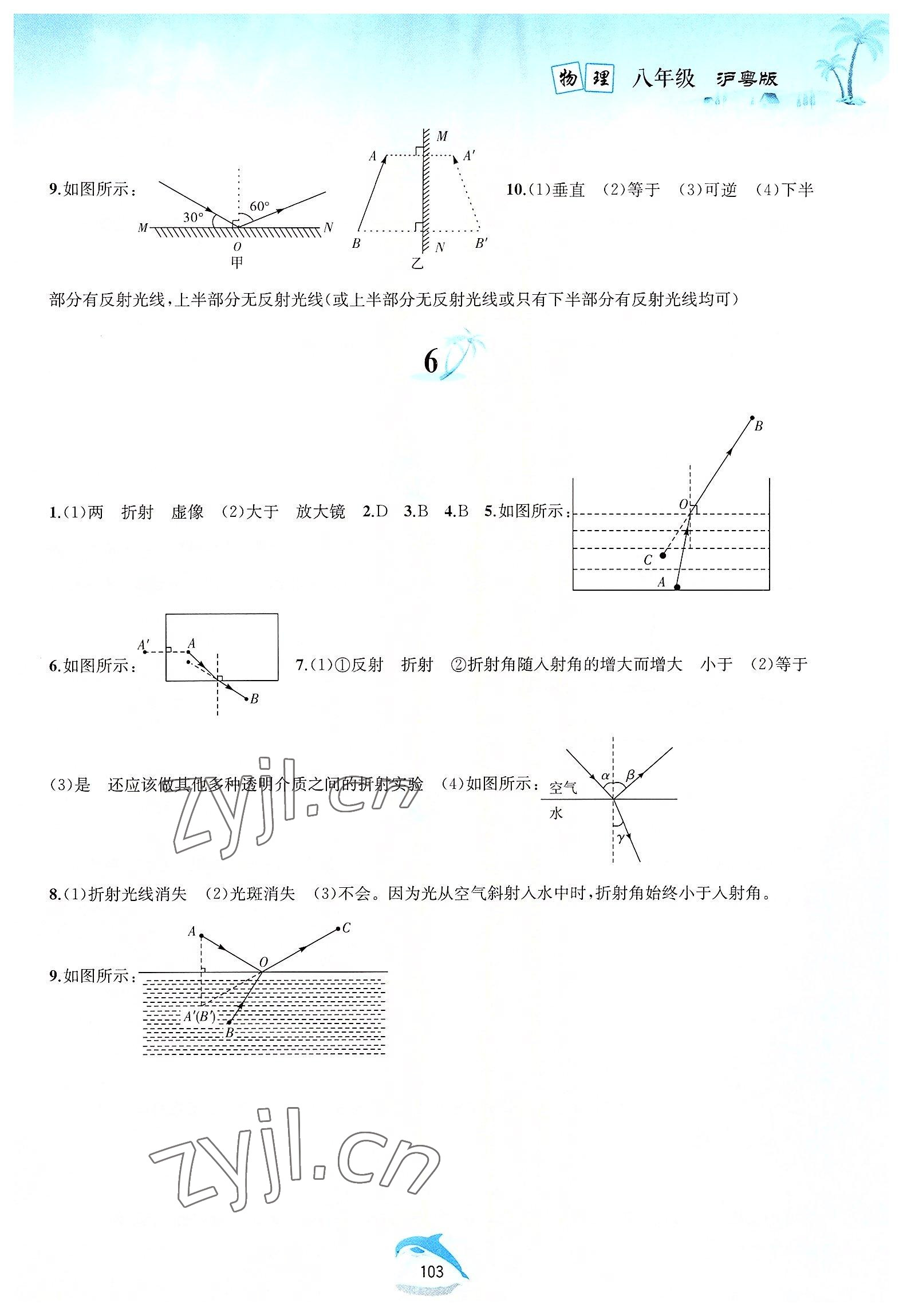 2022年暑假作業(yè)八年級(jí)物理滬粵版黃山書社 參考答案第2頁