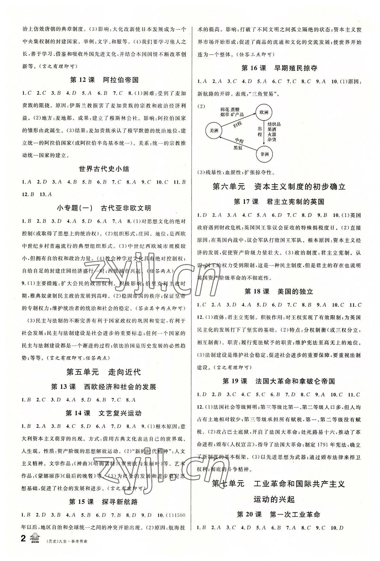 2022年名校课堂九年级历史全一册人教版 第2页