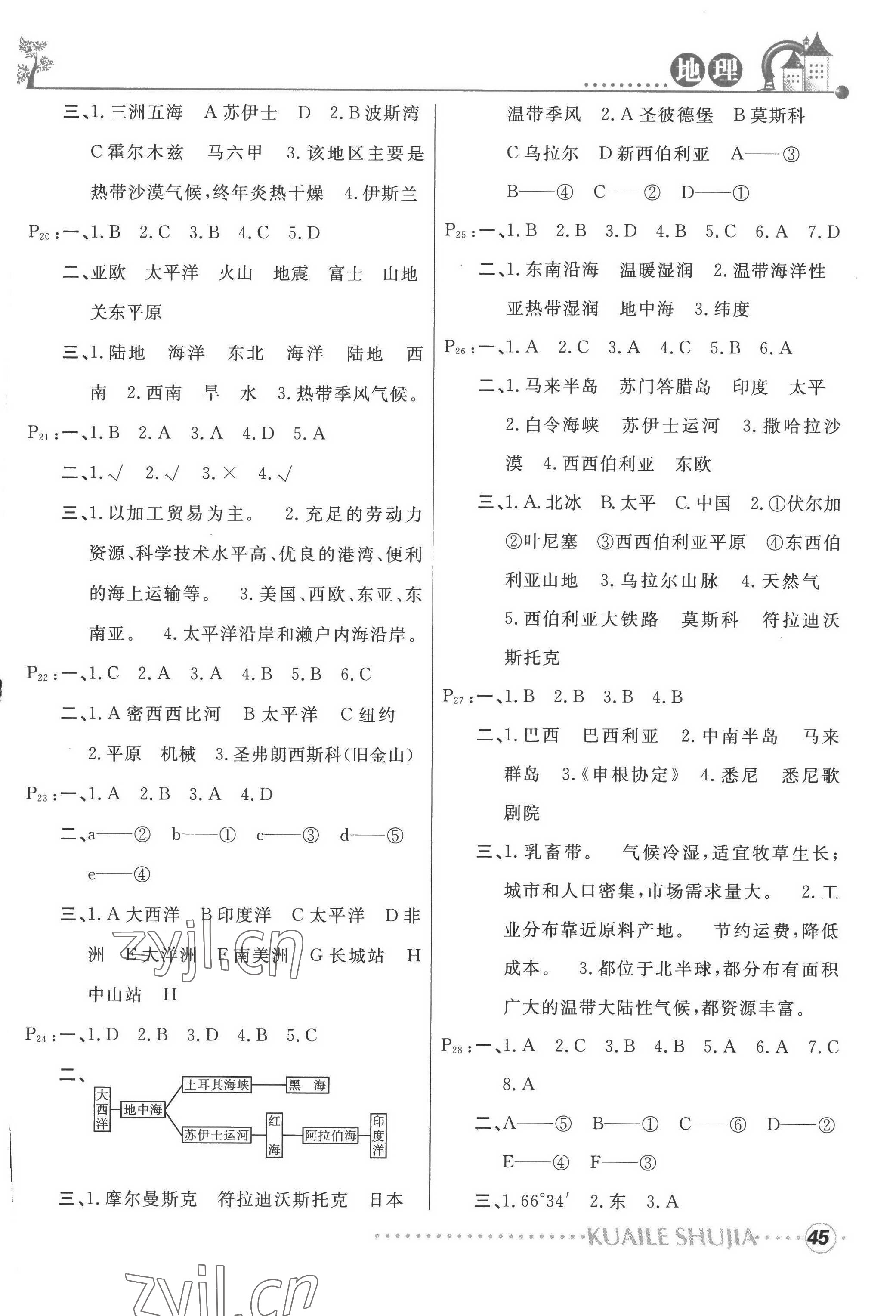 2022年快樂暑假甘肅教育出版社七年級道德地理人教版 參考答案第3頁