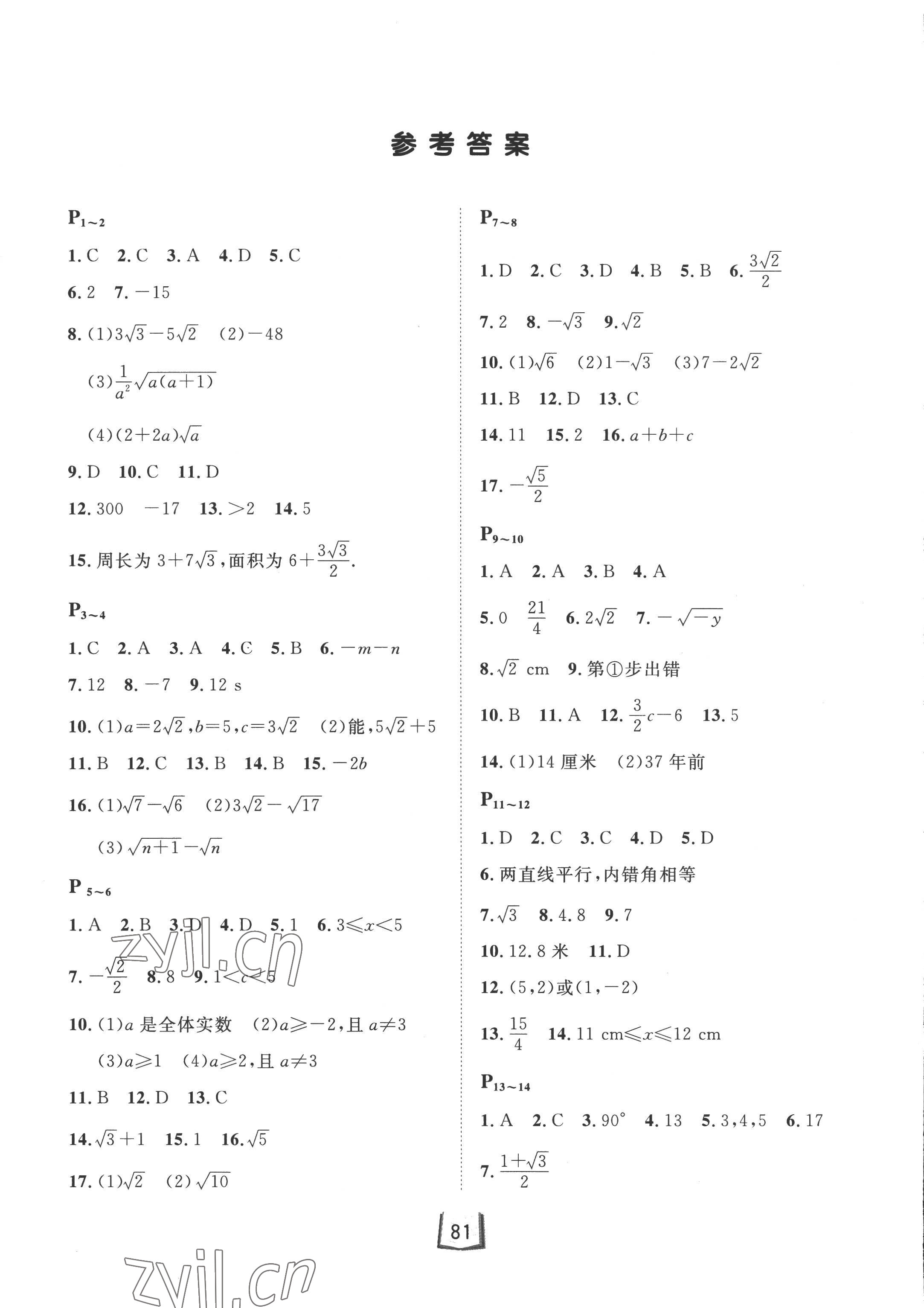 2022年桂壯紅皮書暑假天地八年級數(shù)學(xué)河北少年兒童出版社 第1頁