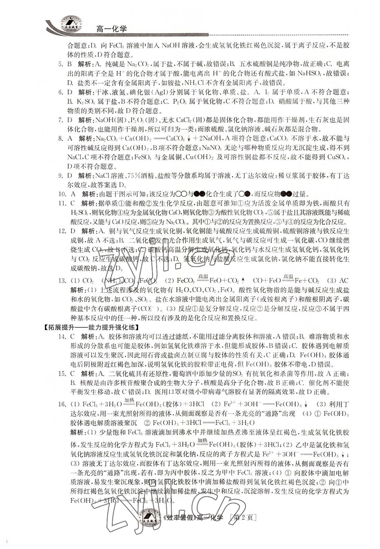 2022年效率暑假江苏人民出版社高一化学 第2页