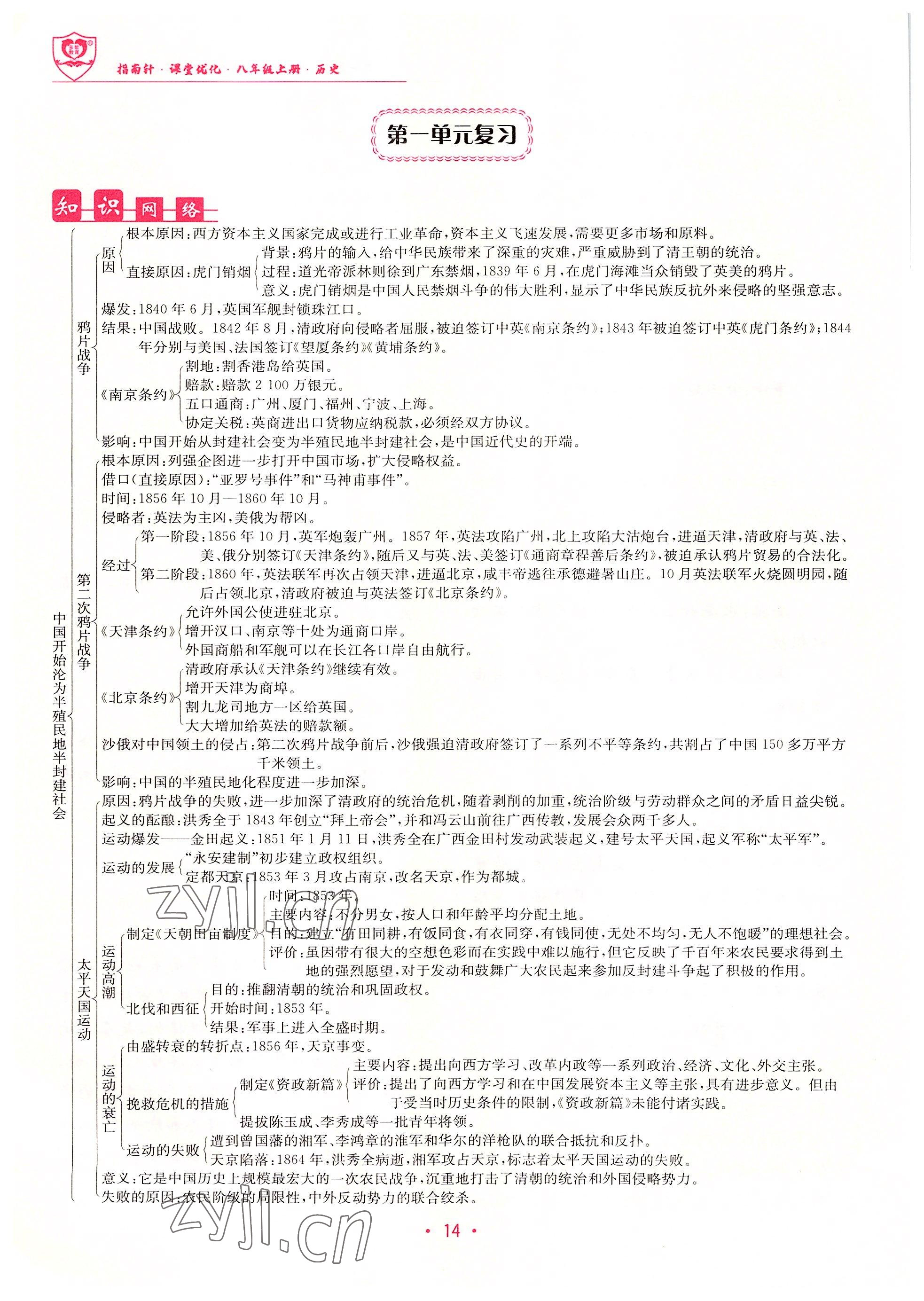 2022年指南针课堂优化八年级历史上册人教版 参考答案第14页