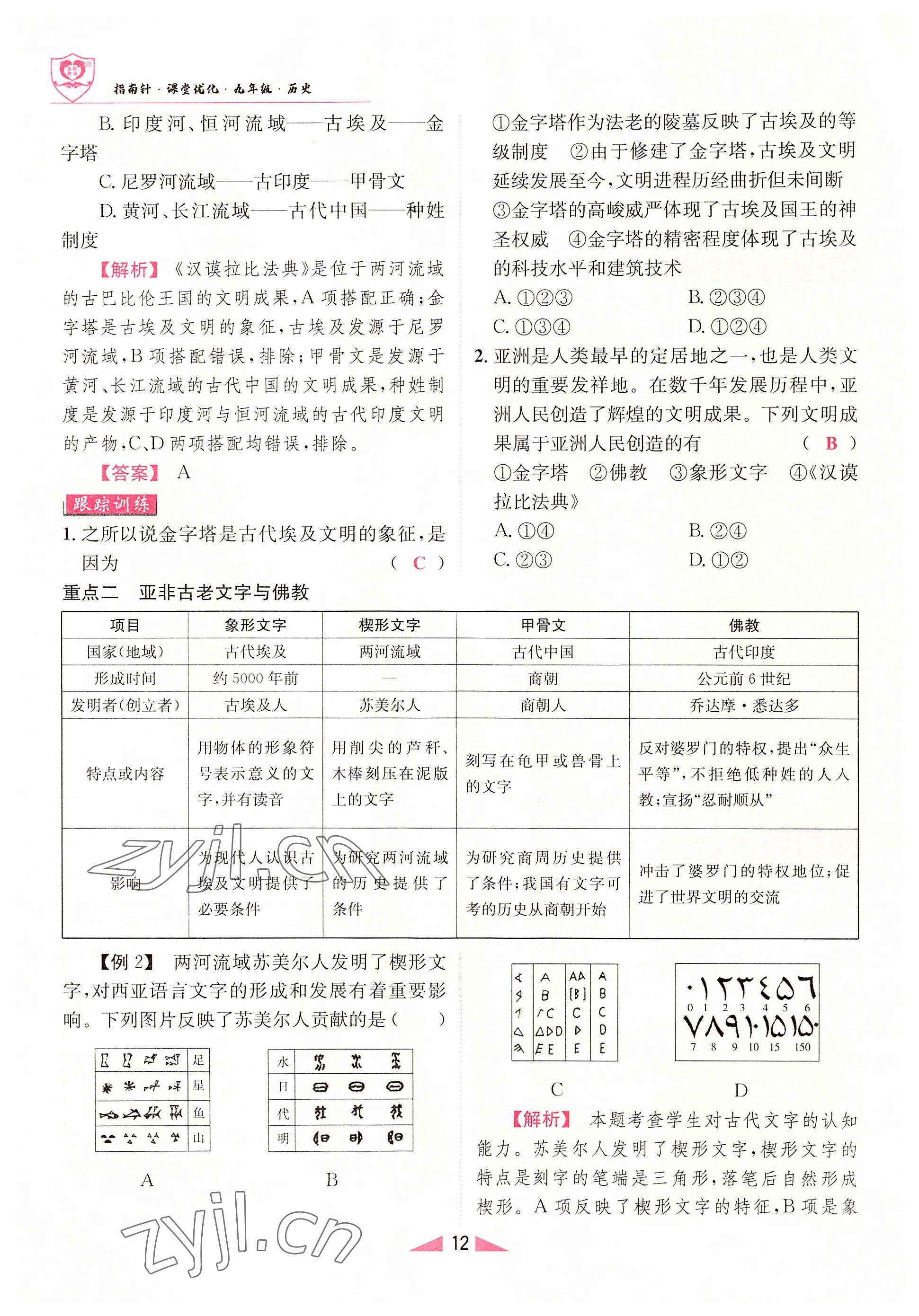 2022年指南针课堂优化九年级历史上册人教版 参考答案第12页