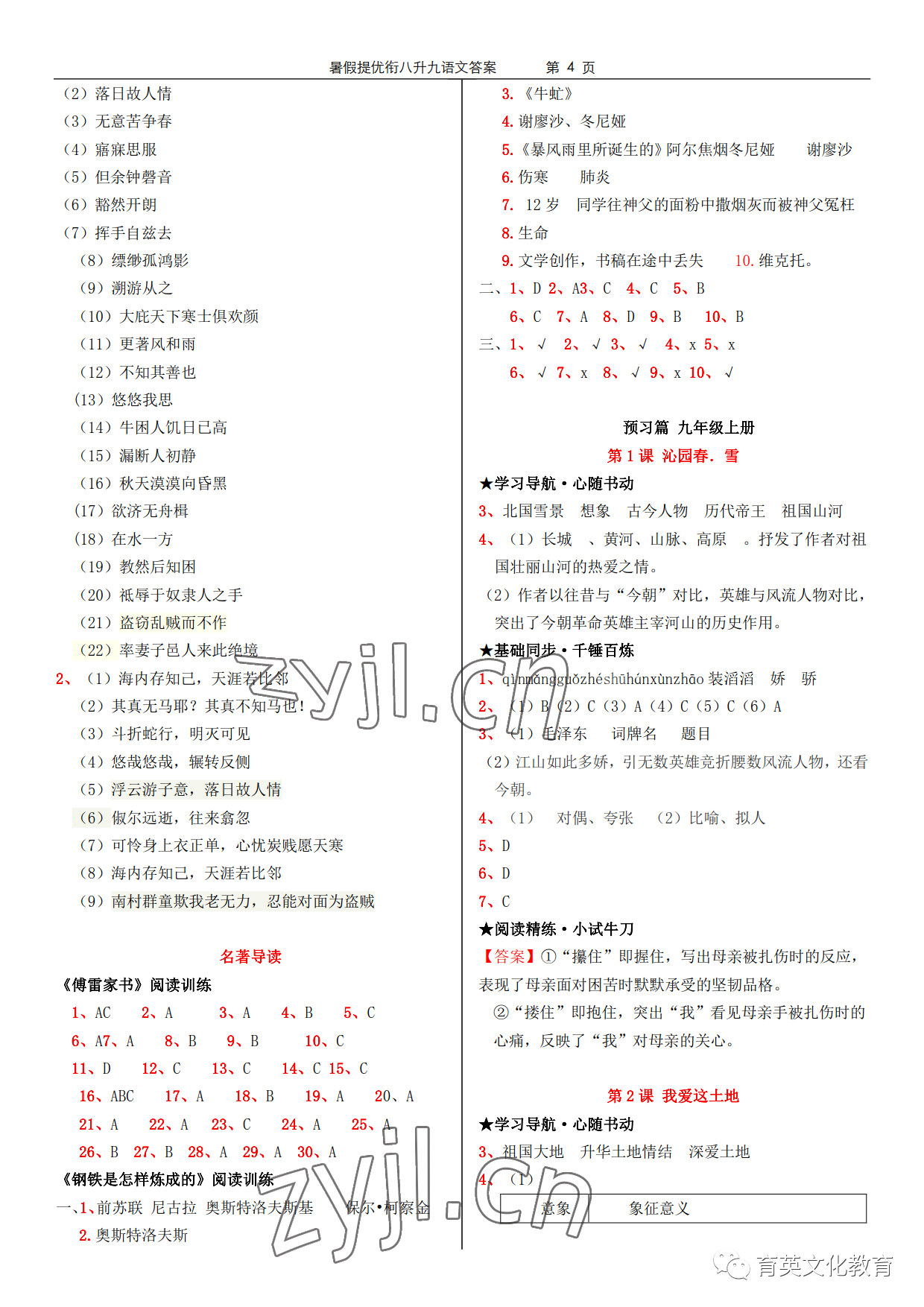 2022年领跑新学期暑假提优衔接八升九合订本 参考答案第4页