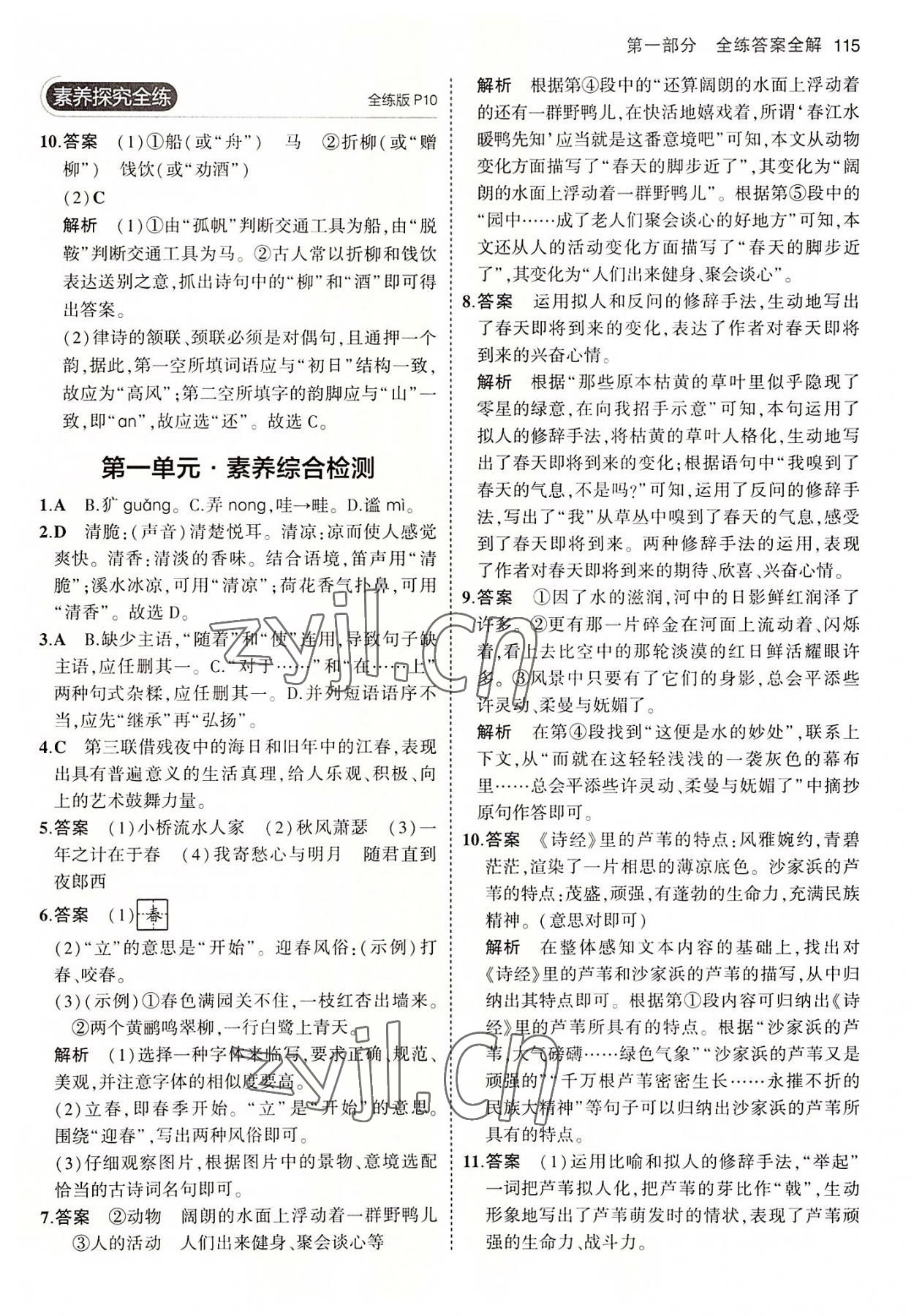 2022年5年中考3年模拟初中语文七年级上册人教版五四学制 第5页