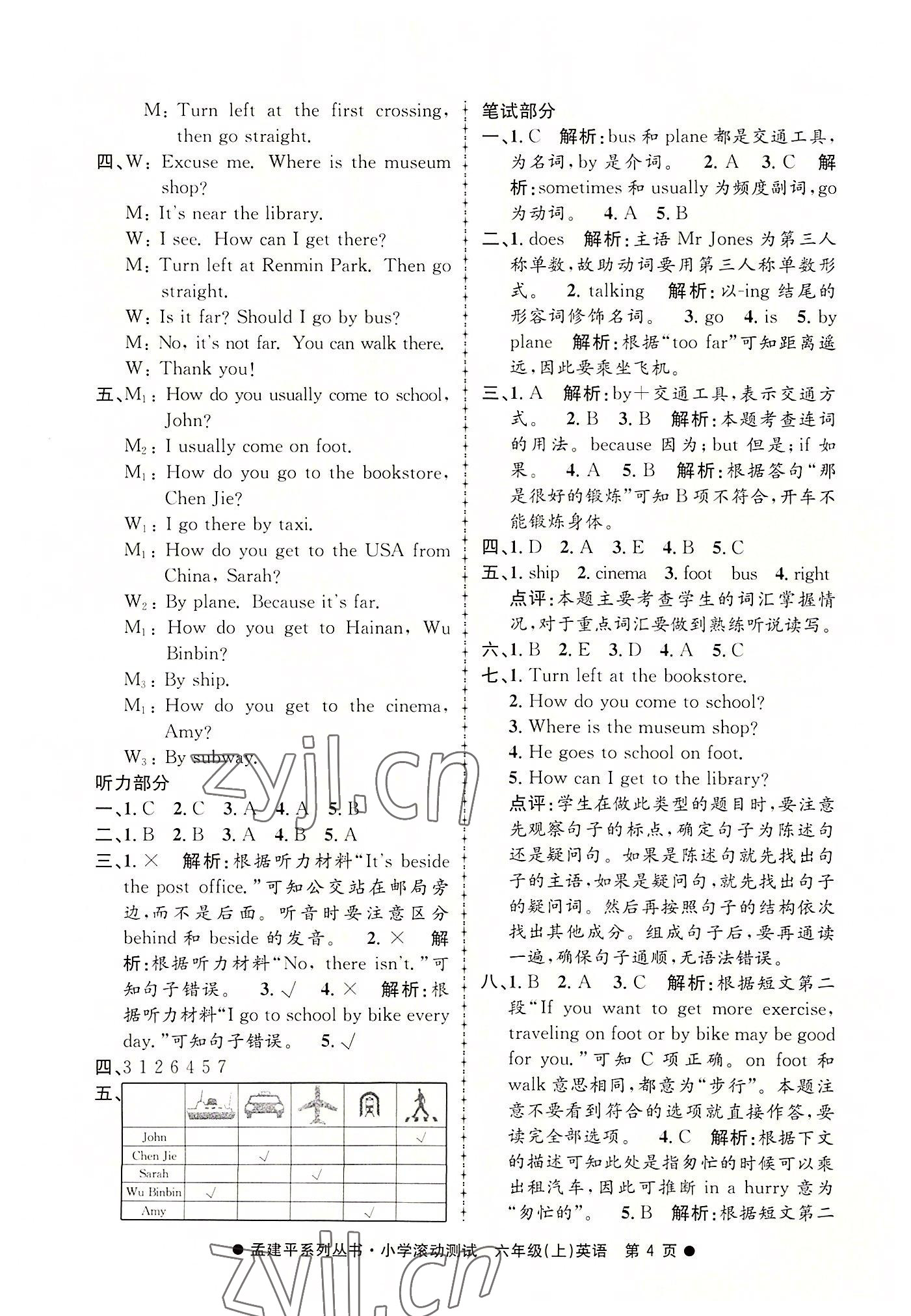 2022年孟建平小学滚动测试六年级英语上册人教版 第4页