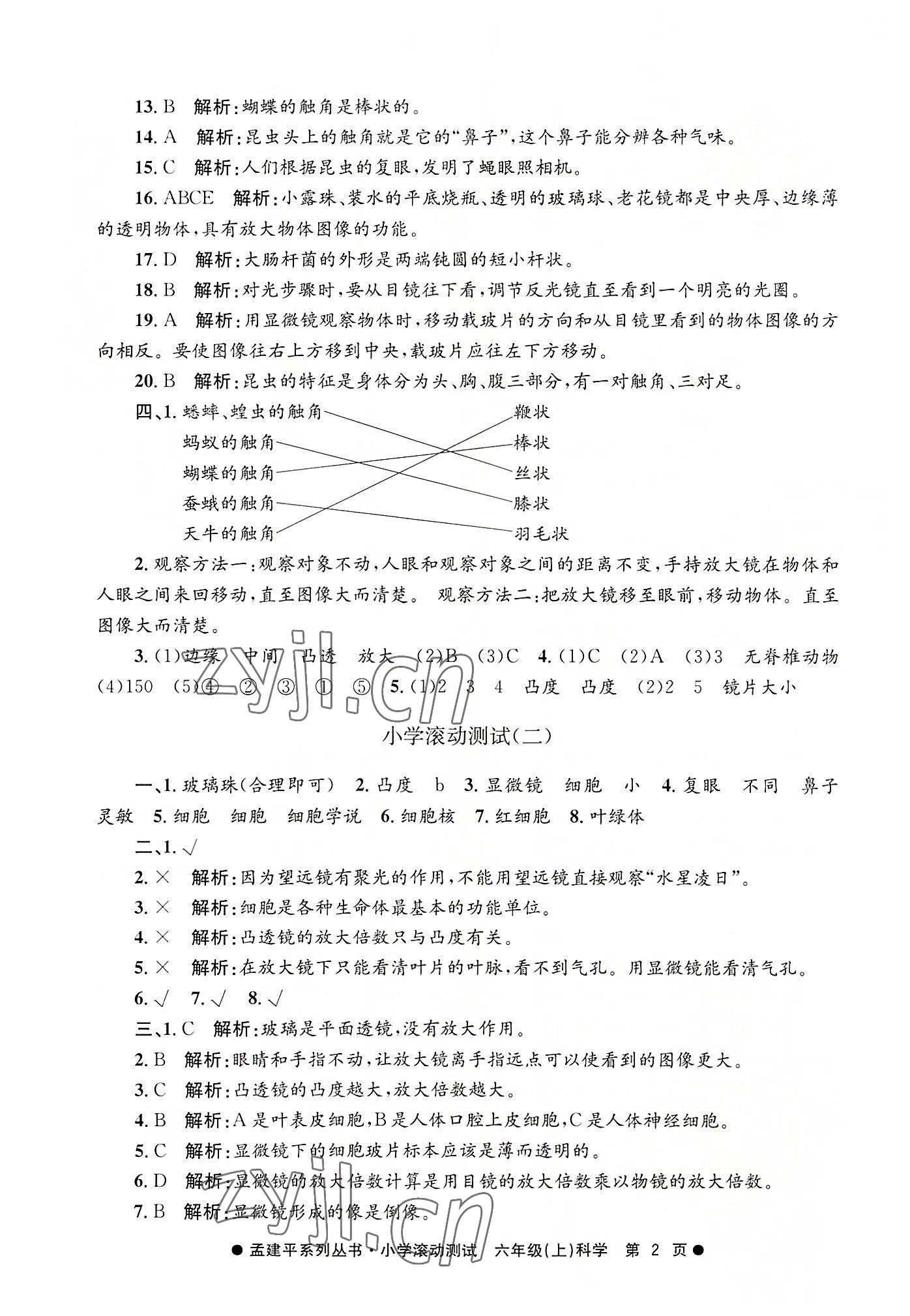 2022年孟建平小学滚动测试六年级科学上册教科版 第2页