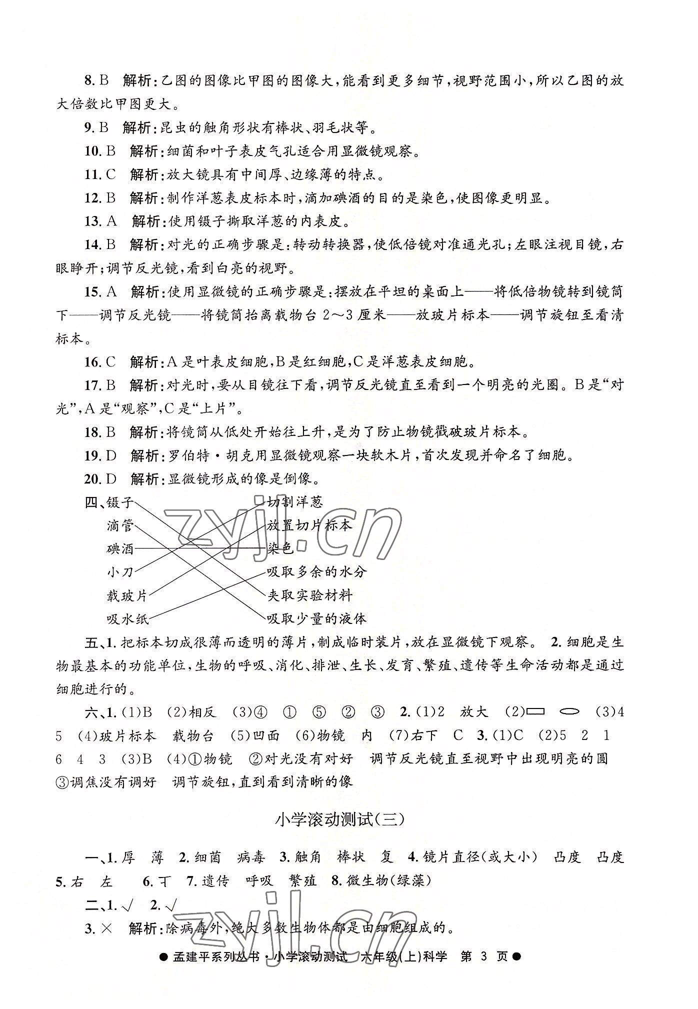 2022年孟建平小学滚动测试六年级科学上册教科版 第3页