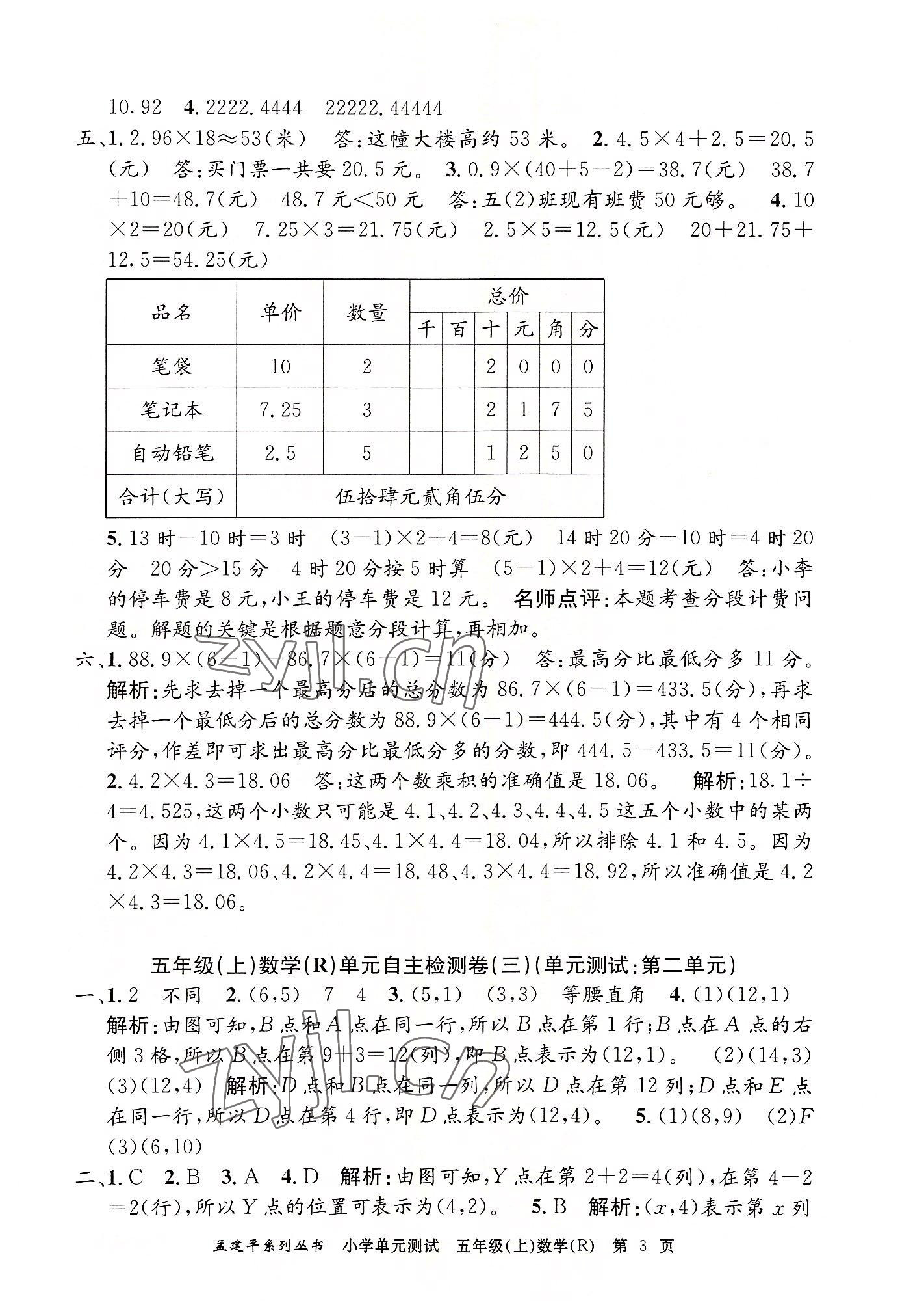 2022年孟建平單元測試五年級數(shù)學上冊人教版 第3頁