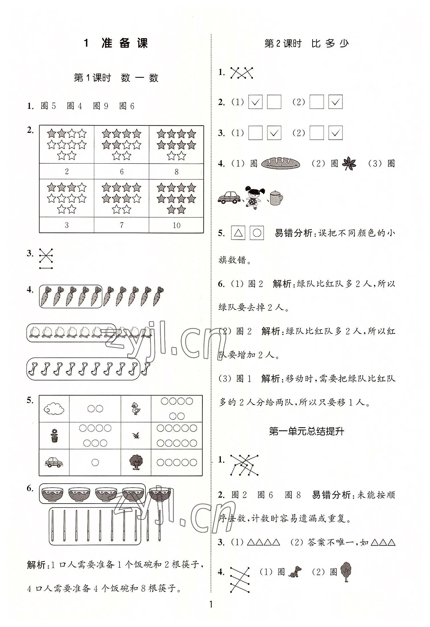 2022年通城學(xué)典課時(shí)作業(yè)本一年級(jí)數(shù)學(xué)上冊(cè)人教版 第1頁