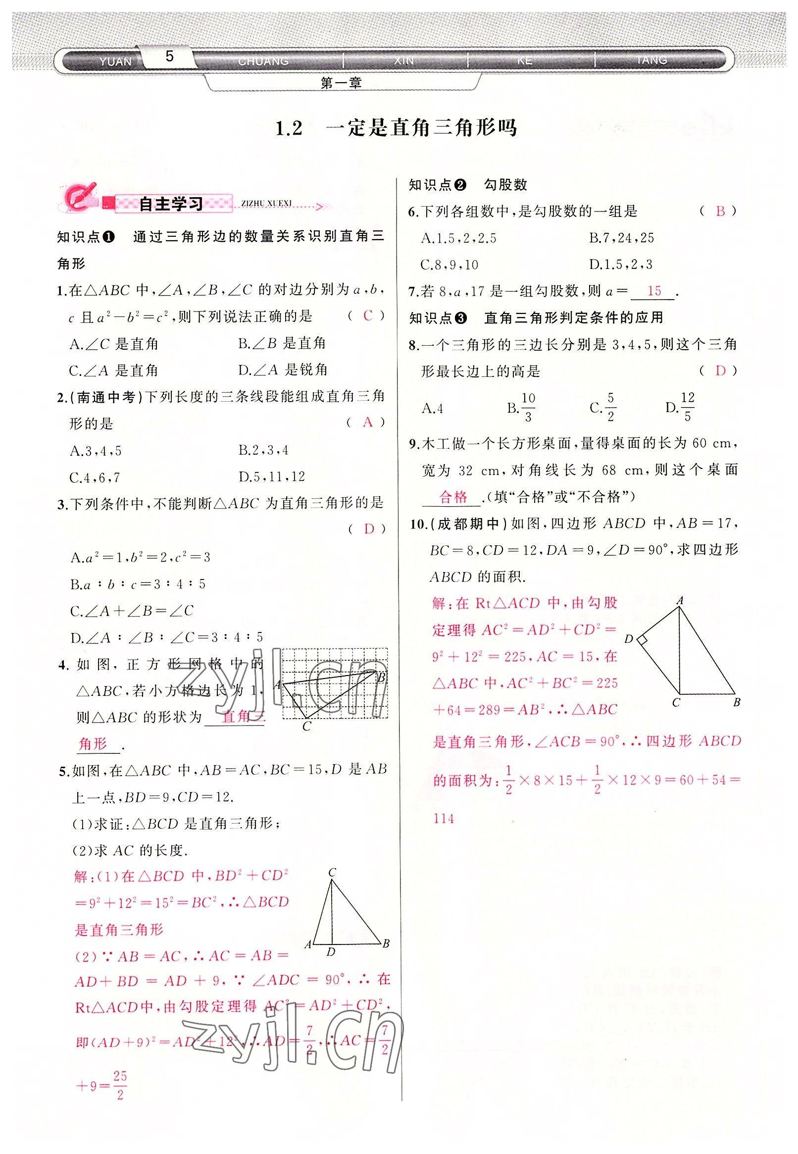 2022年原创新课堂八年级数学上册北师大版四川专版 参考答案第5页