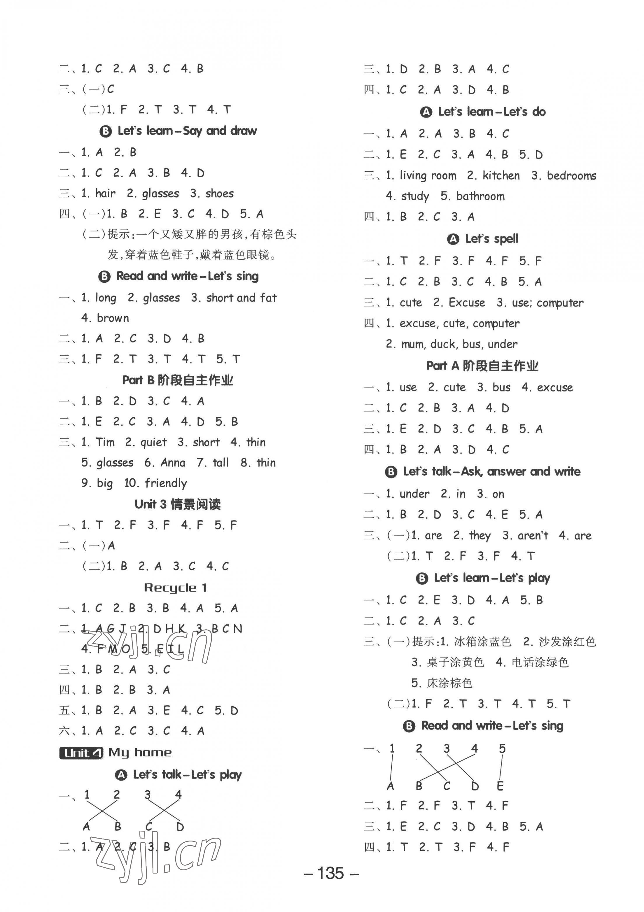 2022年全品學(xué)練考四年級(jí)英語(yǔ)上冊(cè)人教版 參考答案第3頁(yè)