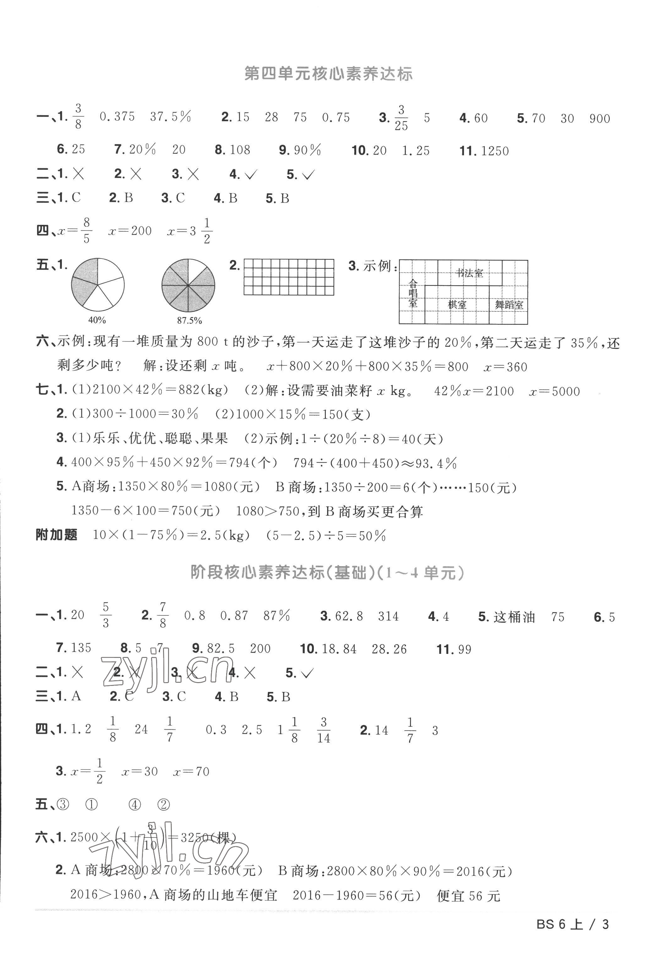 2022年陽(yáng)光同學(xué)一線名師全優(yōu)好卷六年級(jí)數(shù)學(xué)上冊(cè)北師大版 參考答案第3頁(yè)