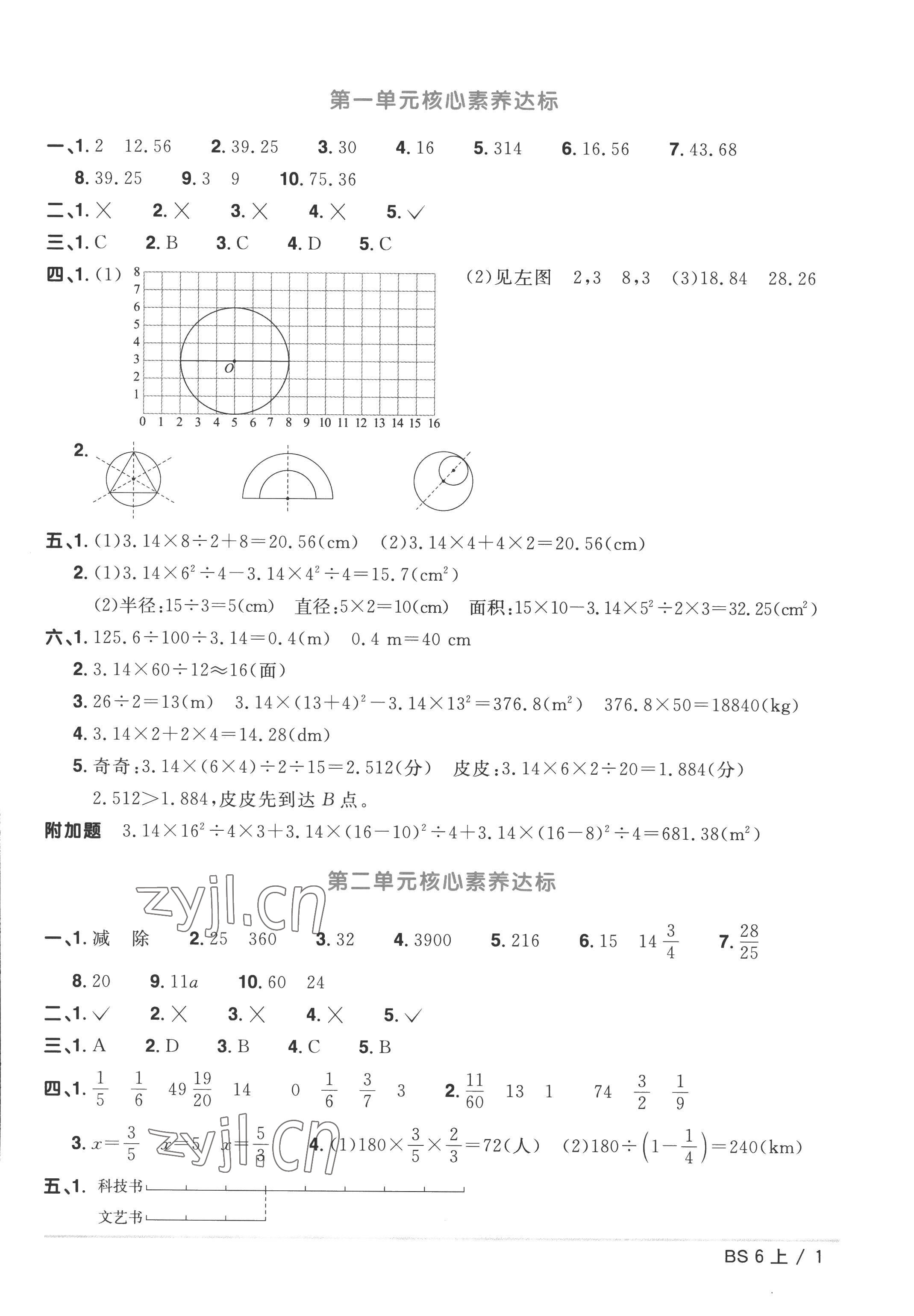 2022年陽(yáng)光同學(xué)一線名師全優(yōu)好卷六年級(jí)數(shù)學(xué)上冊(cè)北師大版 參考答案第1頁(yè)