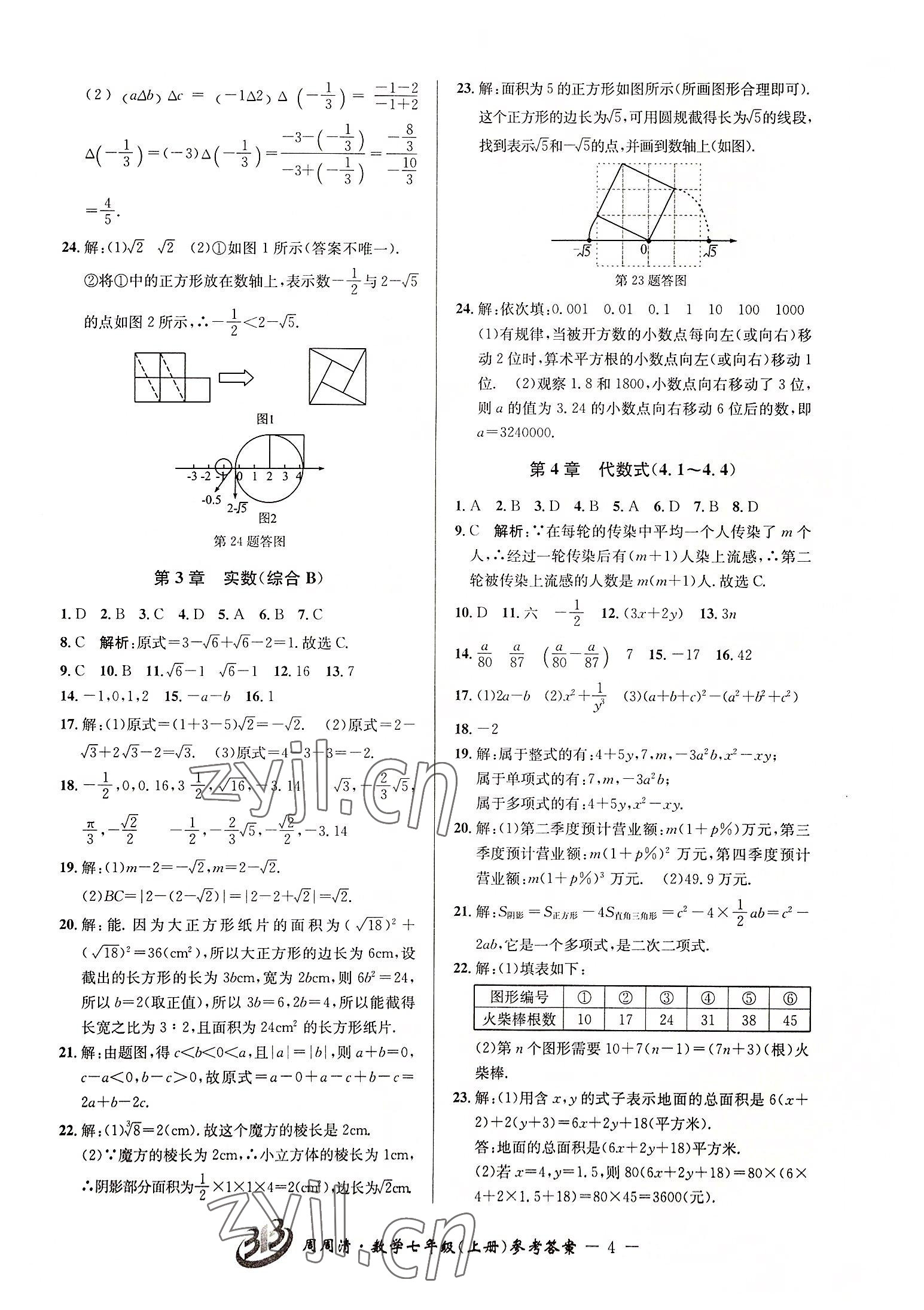 2022年周周清检测七年级数学上册浙教版 参考答案第4页