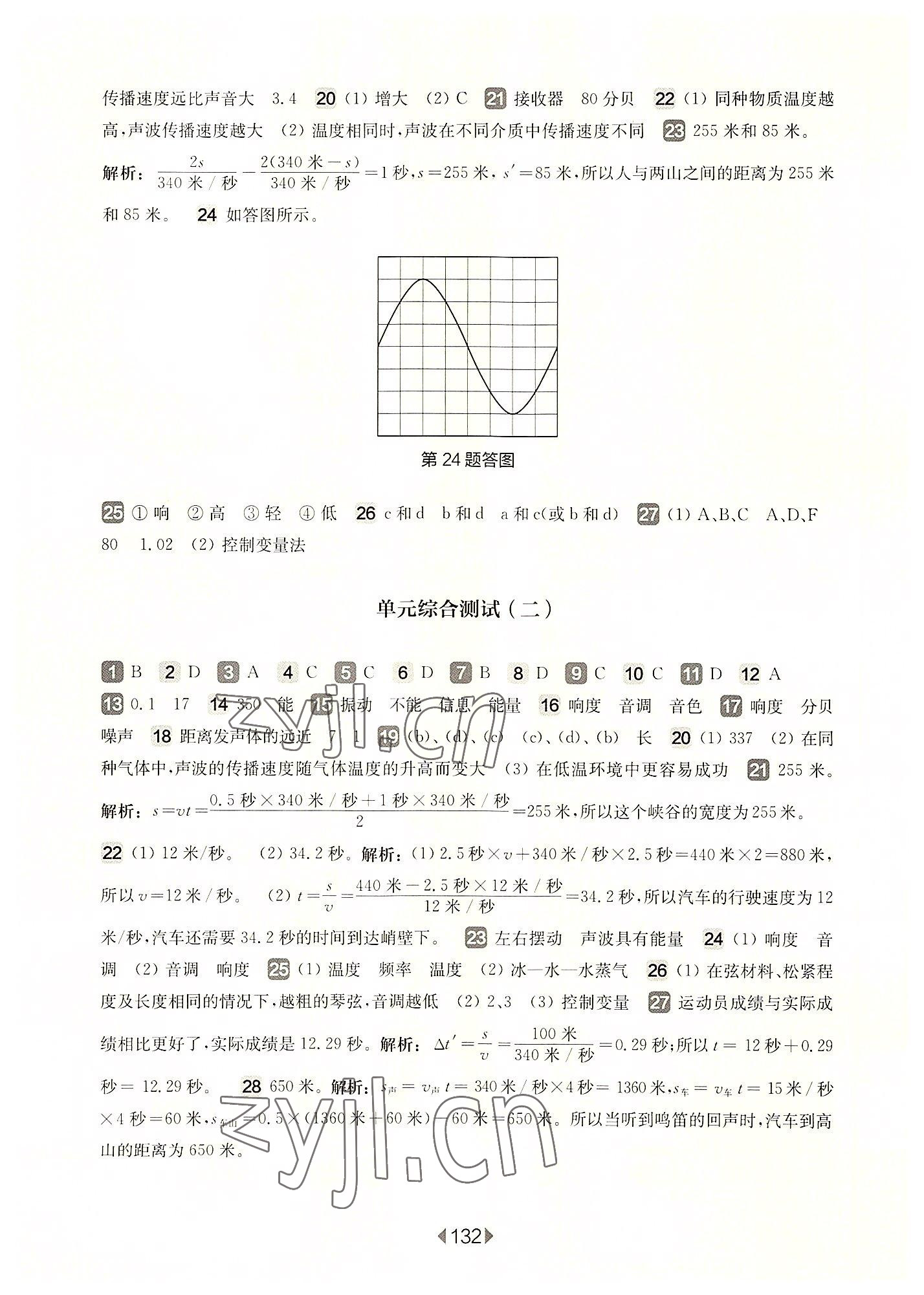 2022年華東師大版一課一練八年級物理上冊滬教版54制增強(qiáng)版 參考答案第2頁