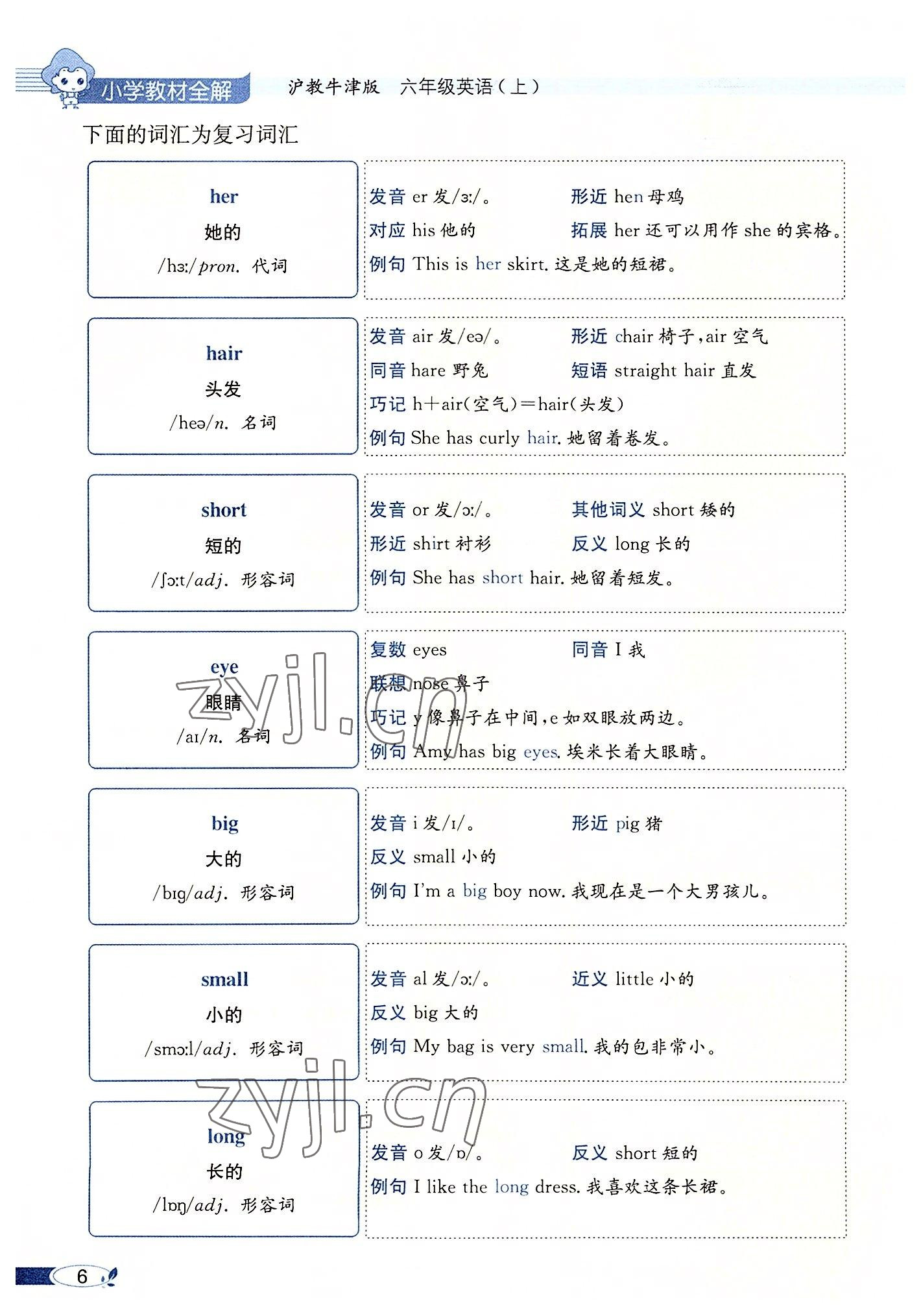 2022年教材课本六年级英语上册沪教版 参考答案第6页