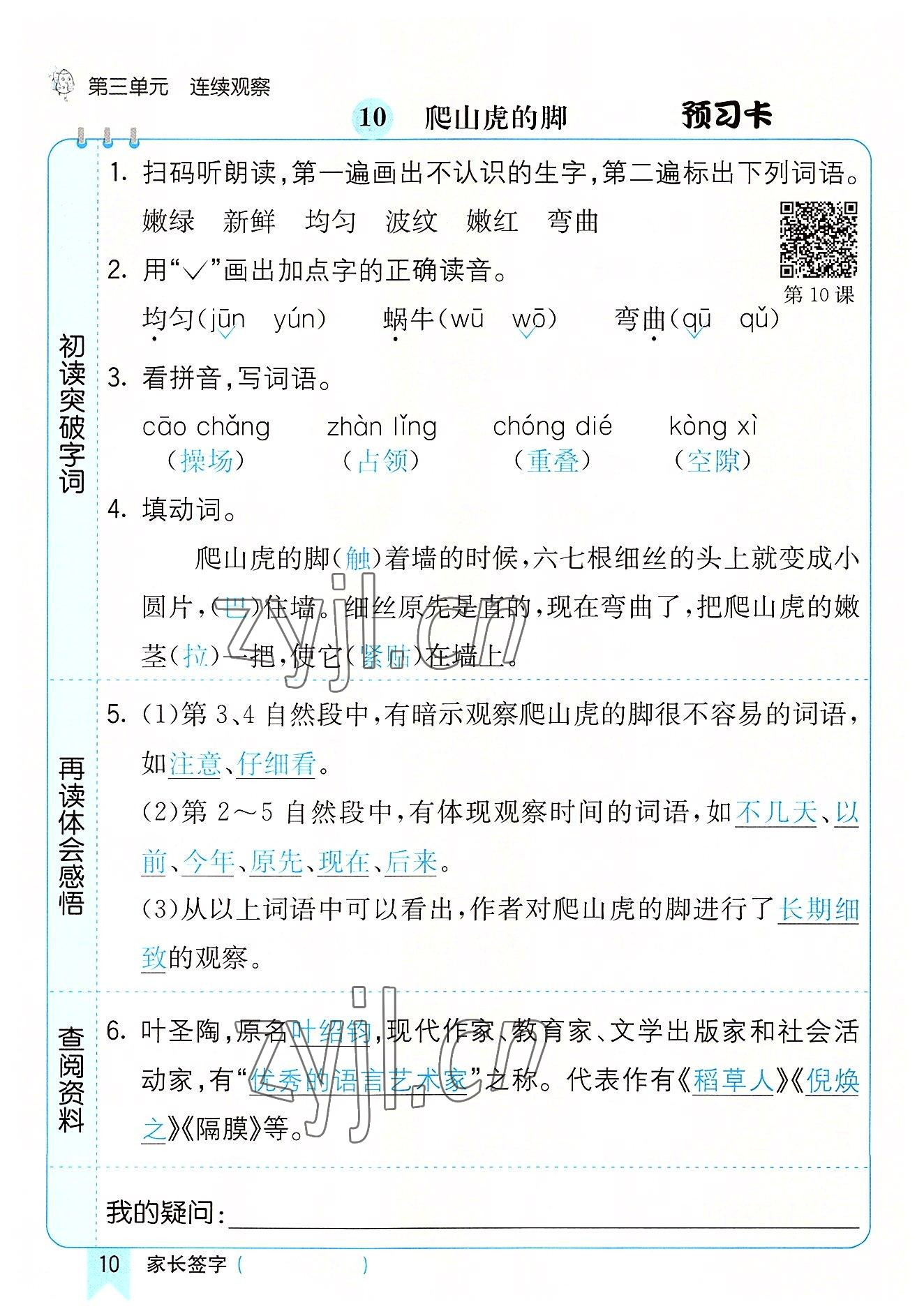 2022年七彩课堂四年级语文上册人教版河南专版 参考答案第10页