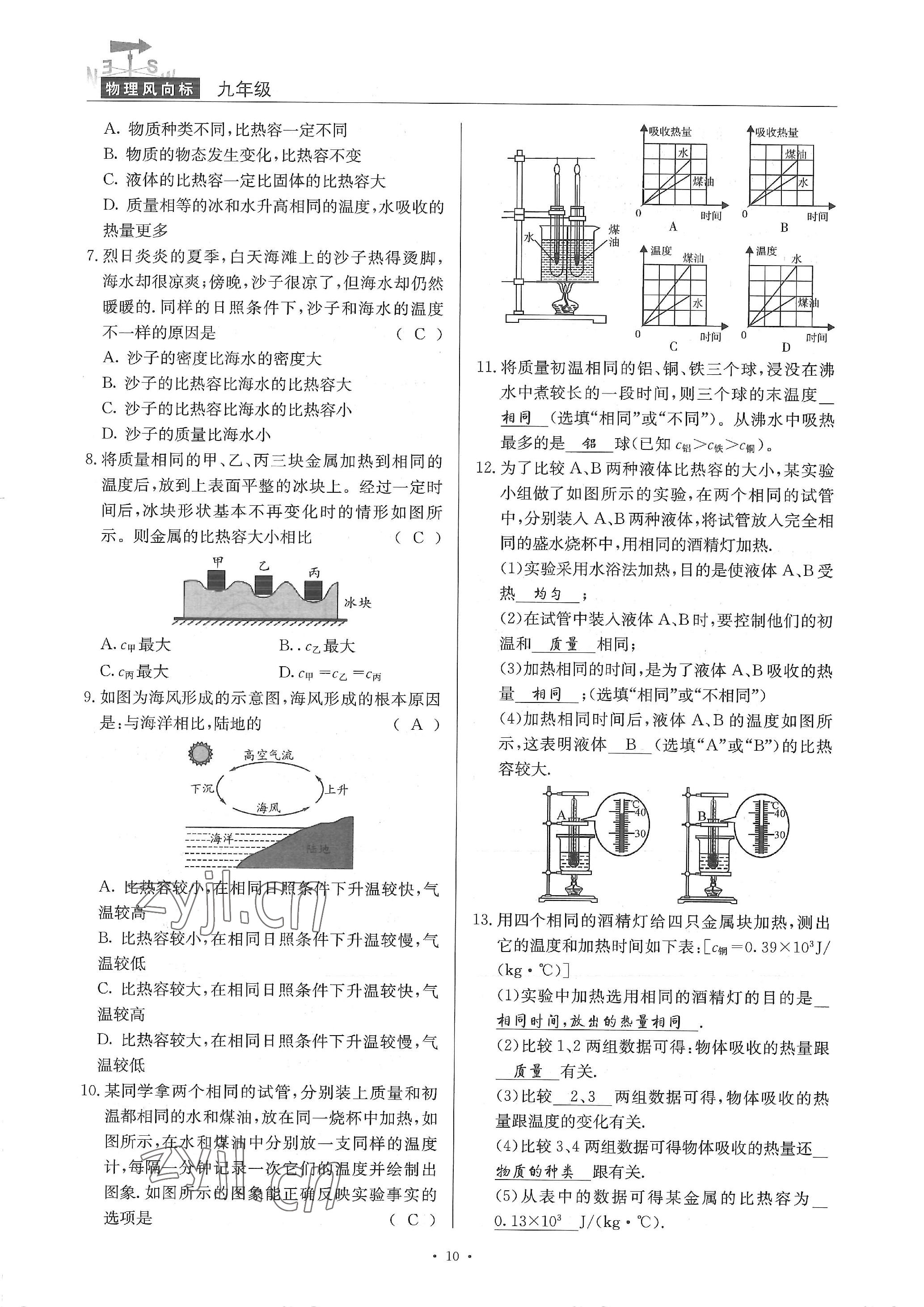 2022年物理风向标九年级全一册 参考答案第10页