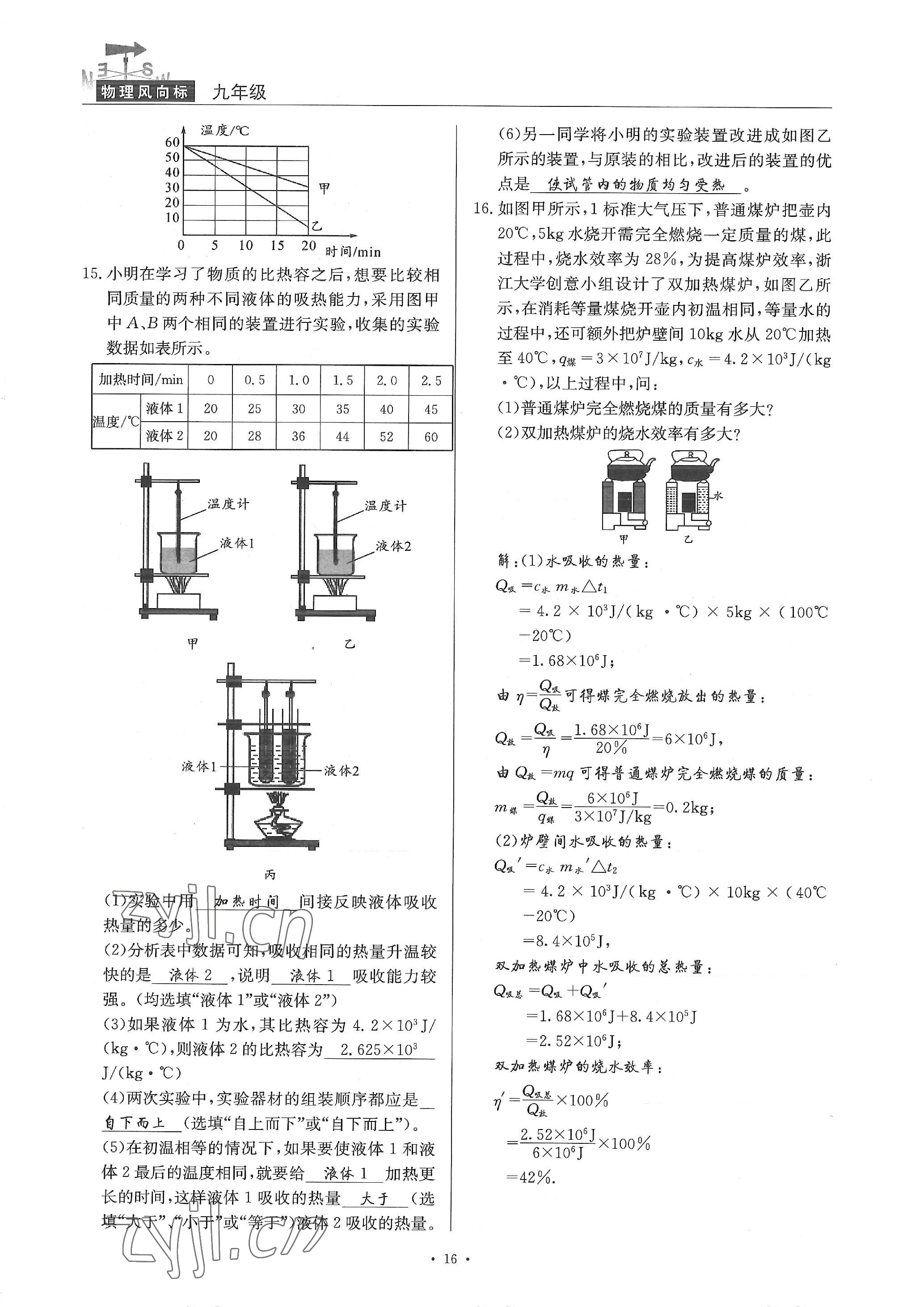 2022年物理风向标九年级全一册 参考答案第16页