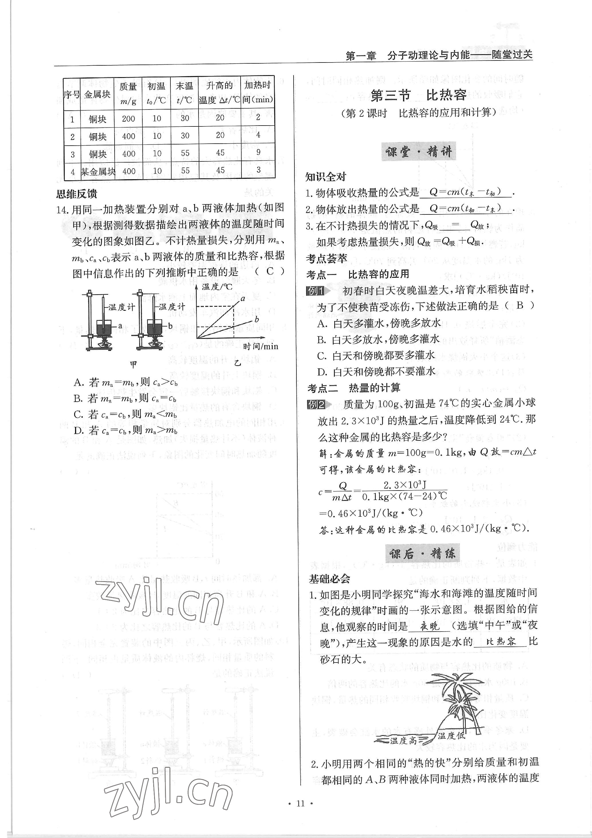 2022年物理风向标九年级全一册 参考答案第11页