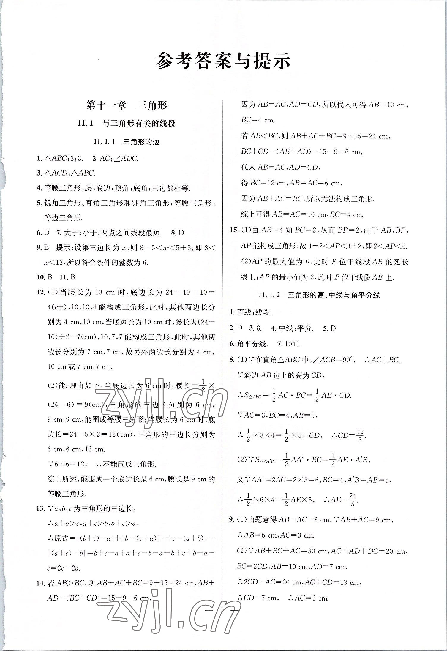 2022年走向名校八年级数学上册人教版 参考答案第1页