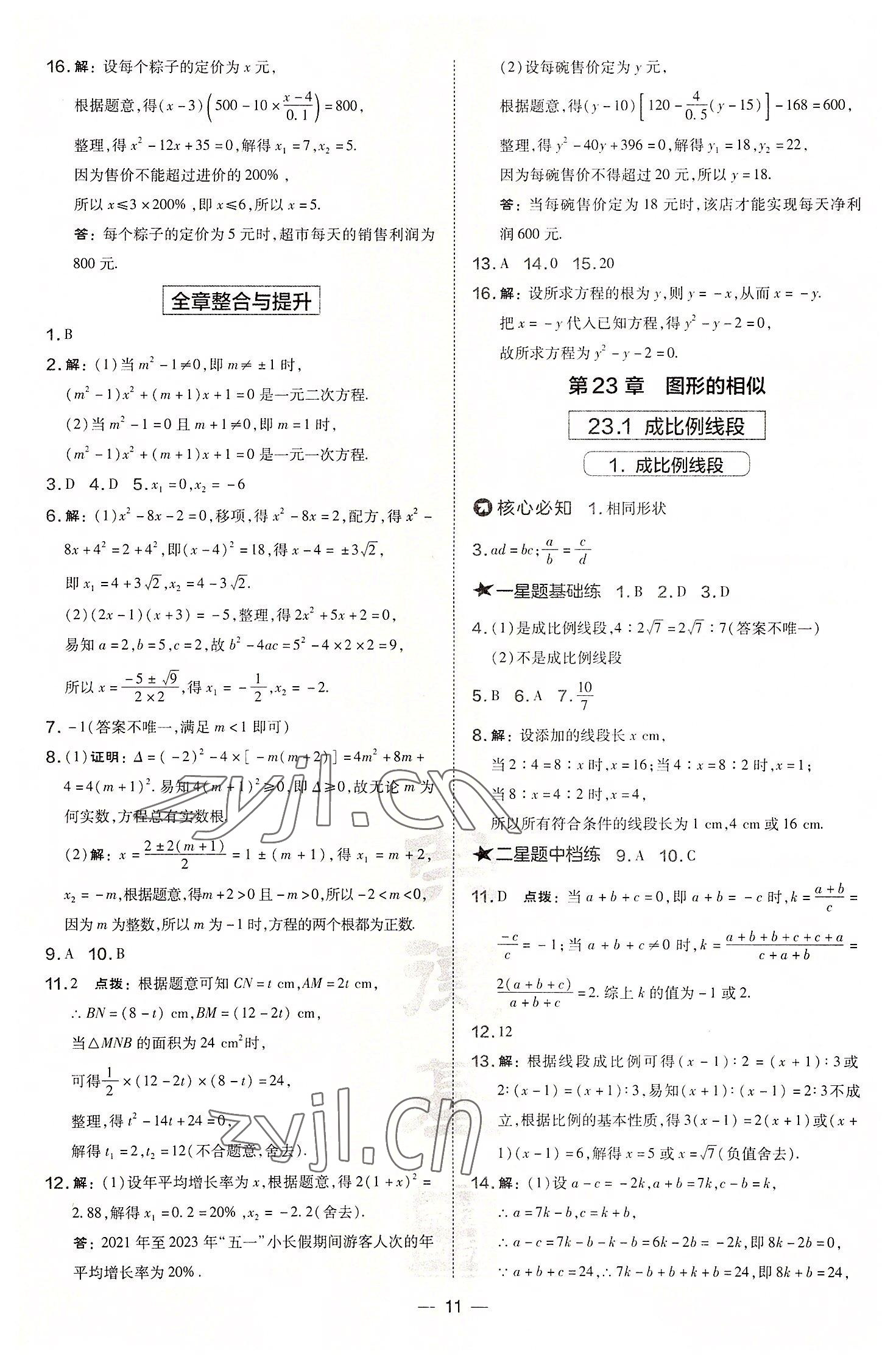 2022年點(diǎn)撥訓(xùn)練九年級(jí)數(shù)學(xué)上冊(cè)華師大版 參考答案第11頁(yè)