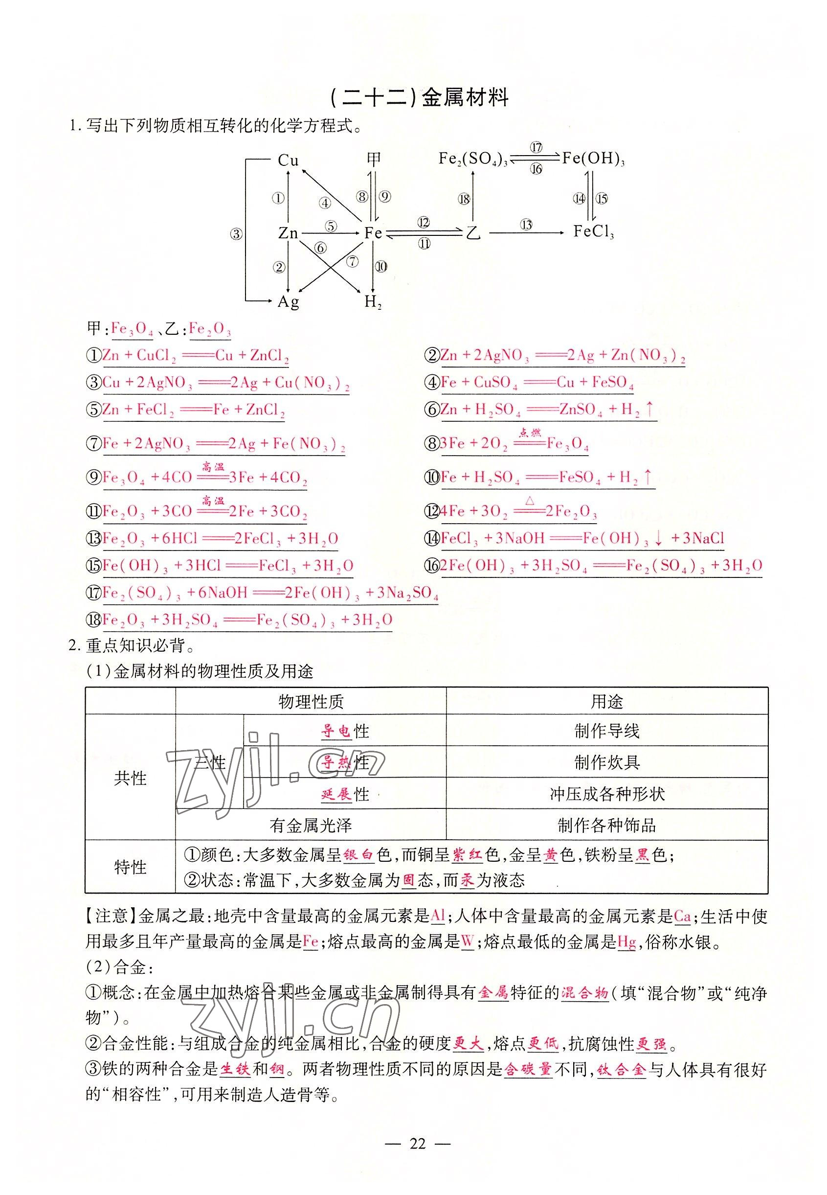 2022年優(yōu)課堂給力A加九年級化學全一冊人教版 參考答案第22頁