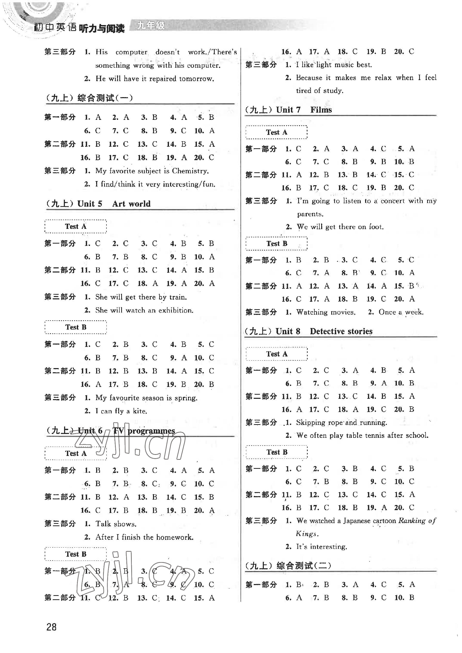 2022年初中英語(yǔ)聽力與閱讀九年級(jí)英語(yǔ)譯林版 參考答案第2頁(yè)