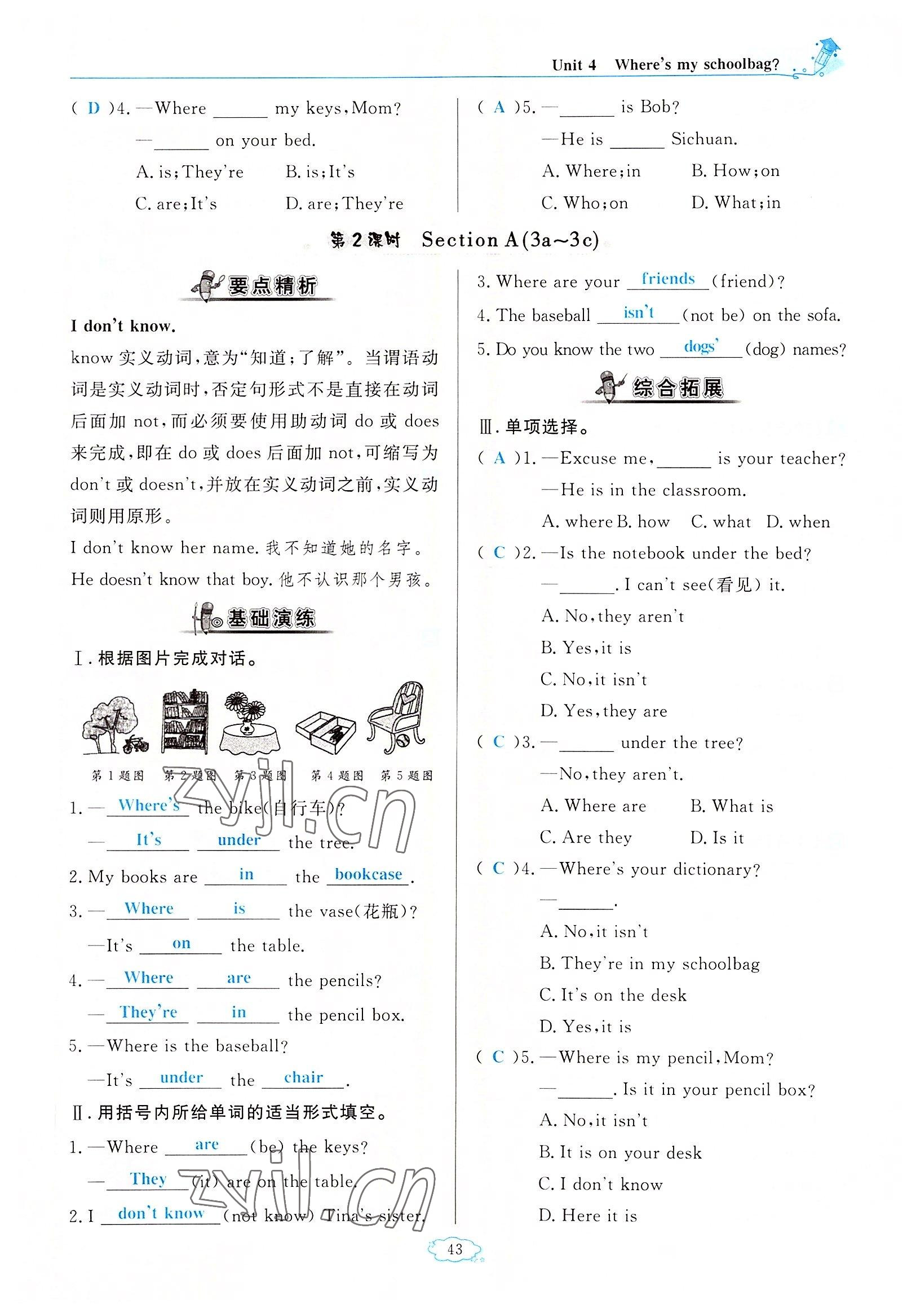 2022年启航新课堂七年级英语上册人教版 参考答案第43页