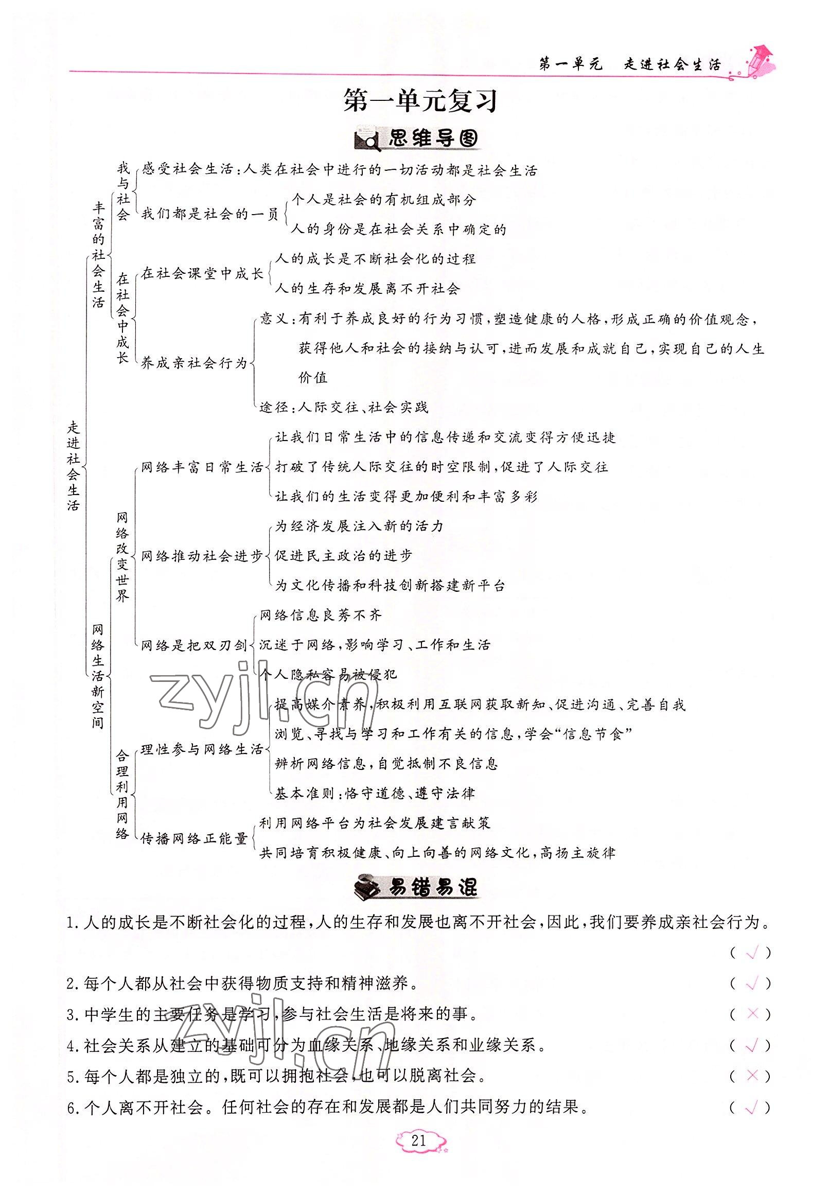 2022年启航新课堂八年级道德与法治上册人教版 参考答案第21页