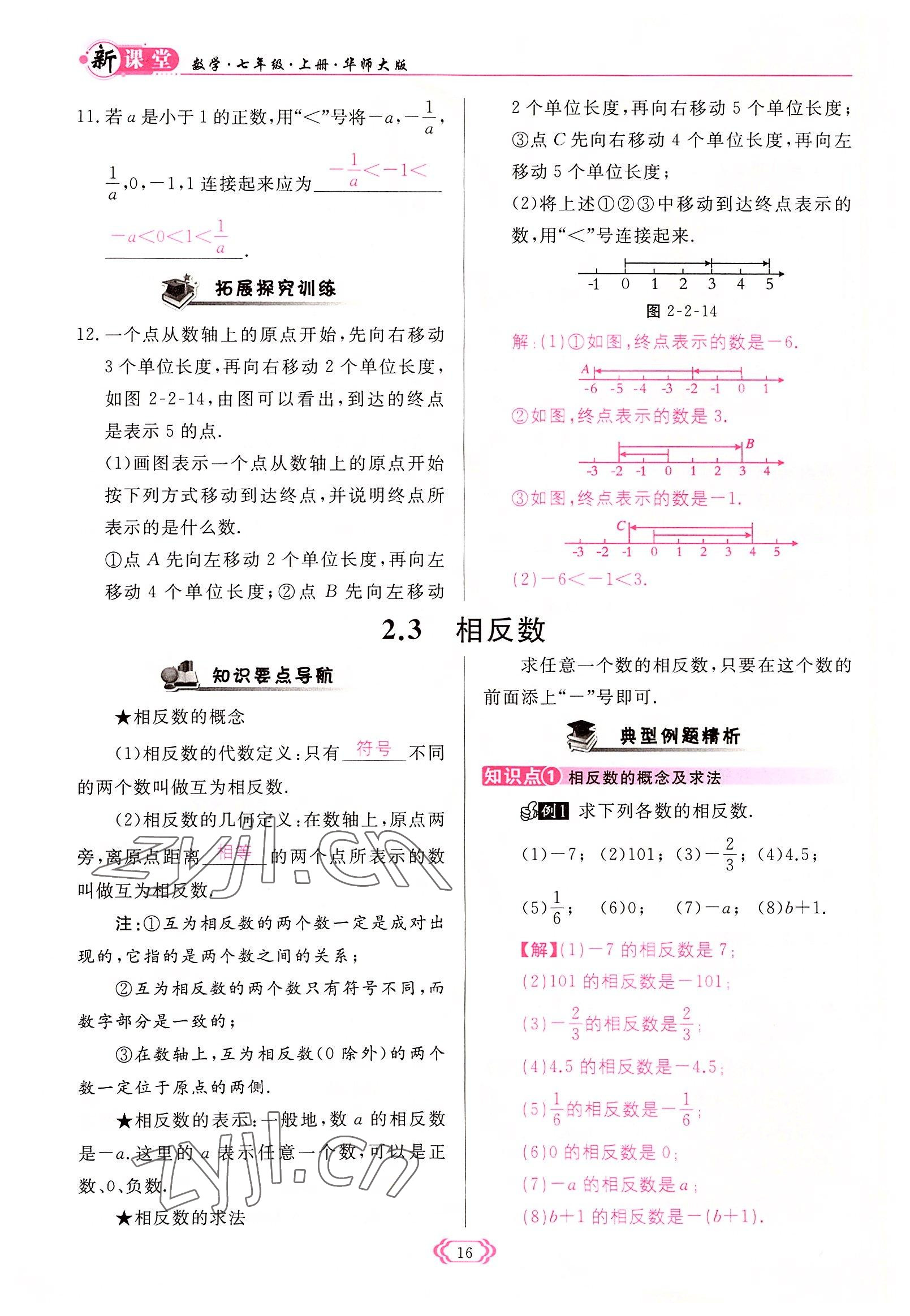 2022年启航新课堂七年级数学上册华师大版 参考答案第16页