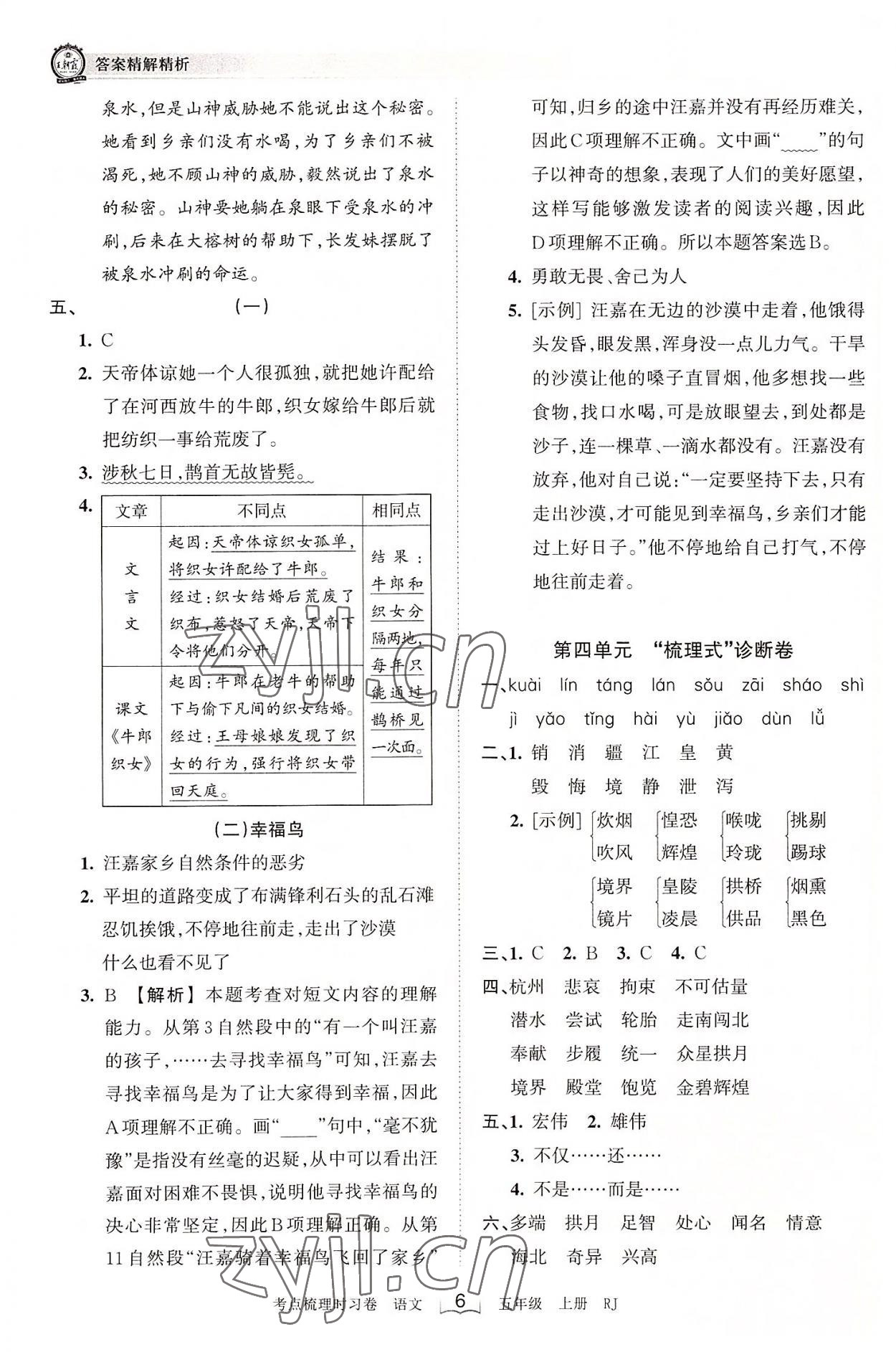 2022年王朝霞考点梳理时习卷五年级语文上册人教版 第6页