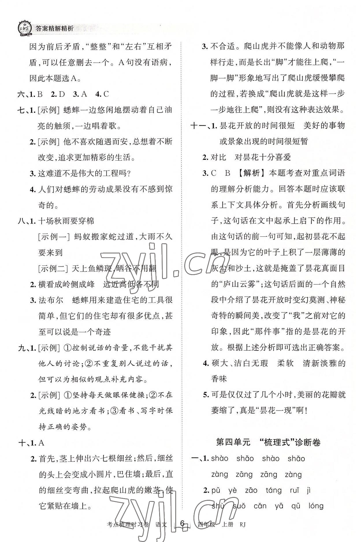 2022年王朝霞考点梳理时习卷四年级语文上册人教版 第6页