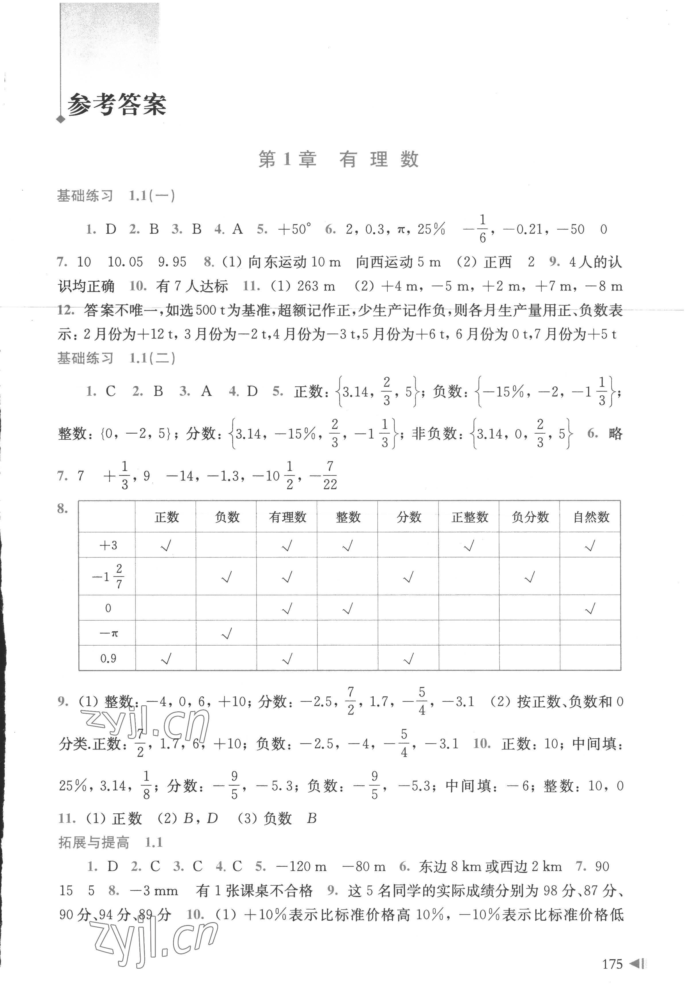 2022年同步练习上海科学技术出版社七年级数学上册沪科版 参考答案第1页